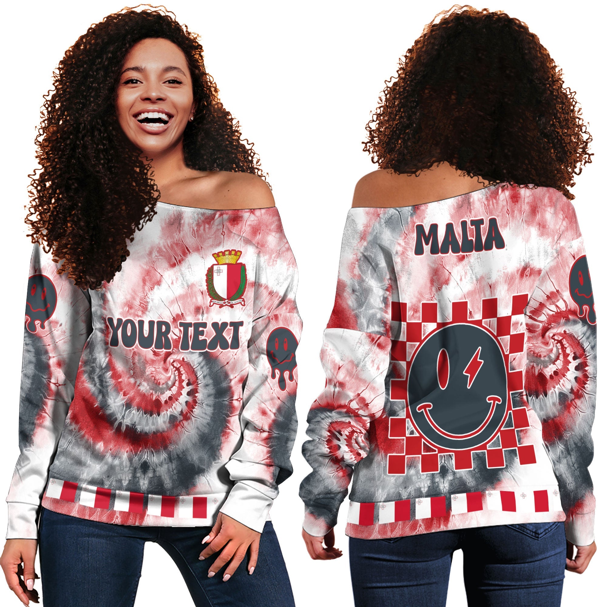 Malta Women Off Shoulder Sweatshirt Custom Tie Dye Style 2