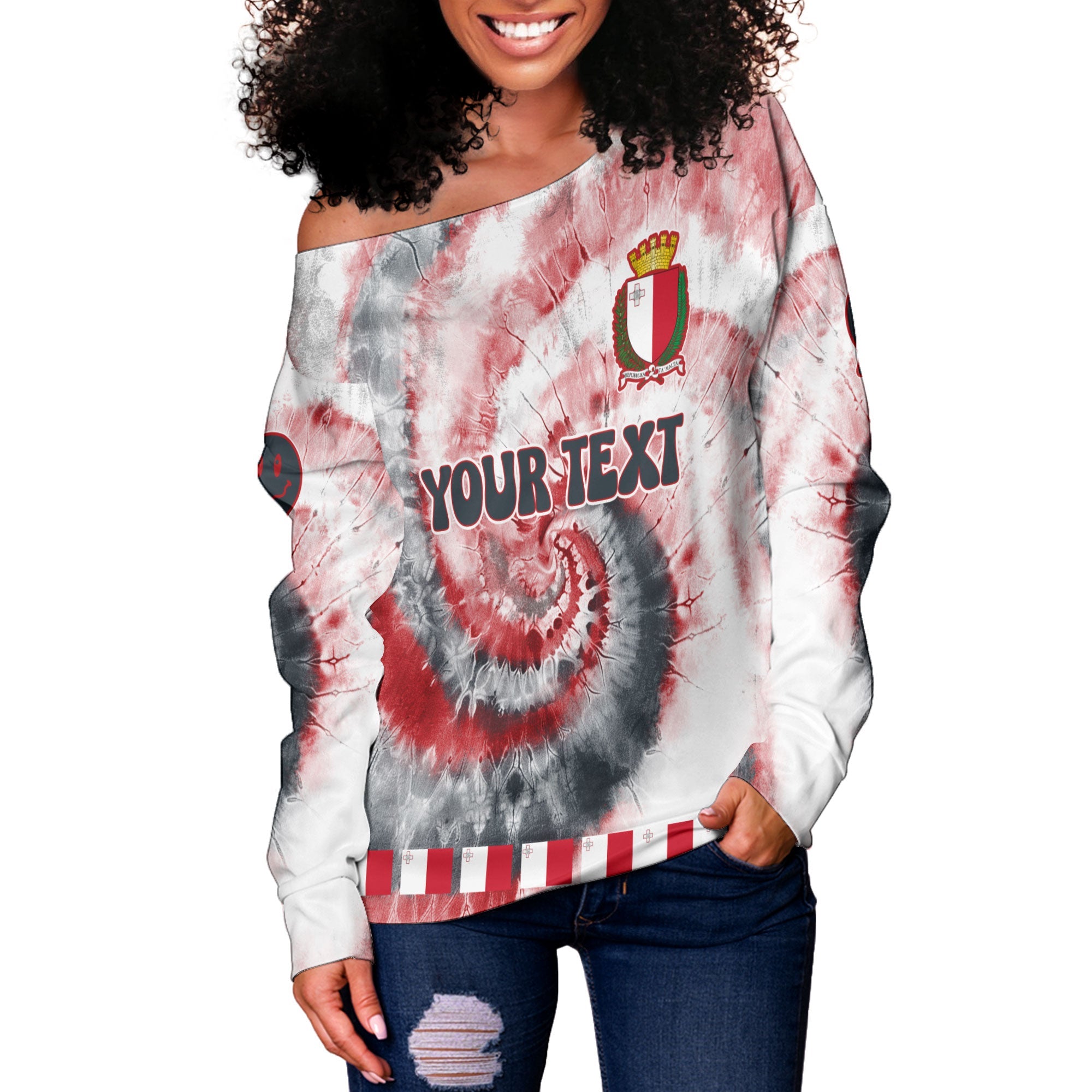 Malta Women Off Shoulder Sweatshirt Custom Tie Dye Style 3