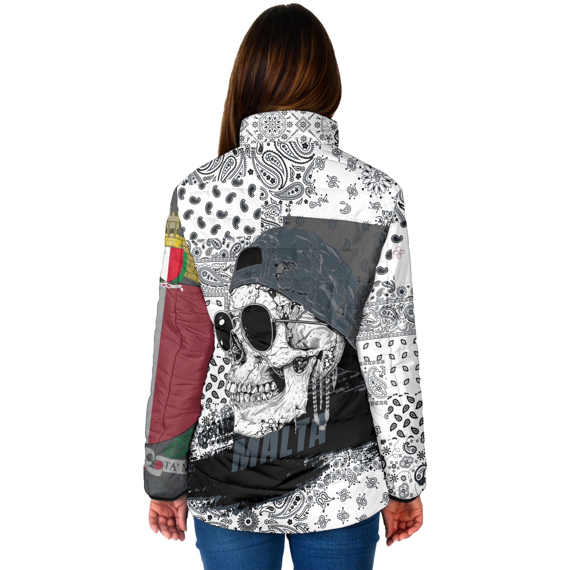 Malta Women Padded Jacket Paisley Flag And Skull Style 2