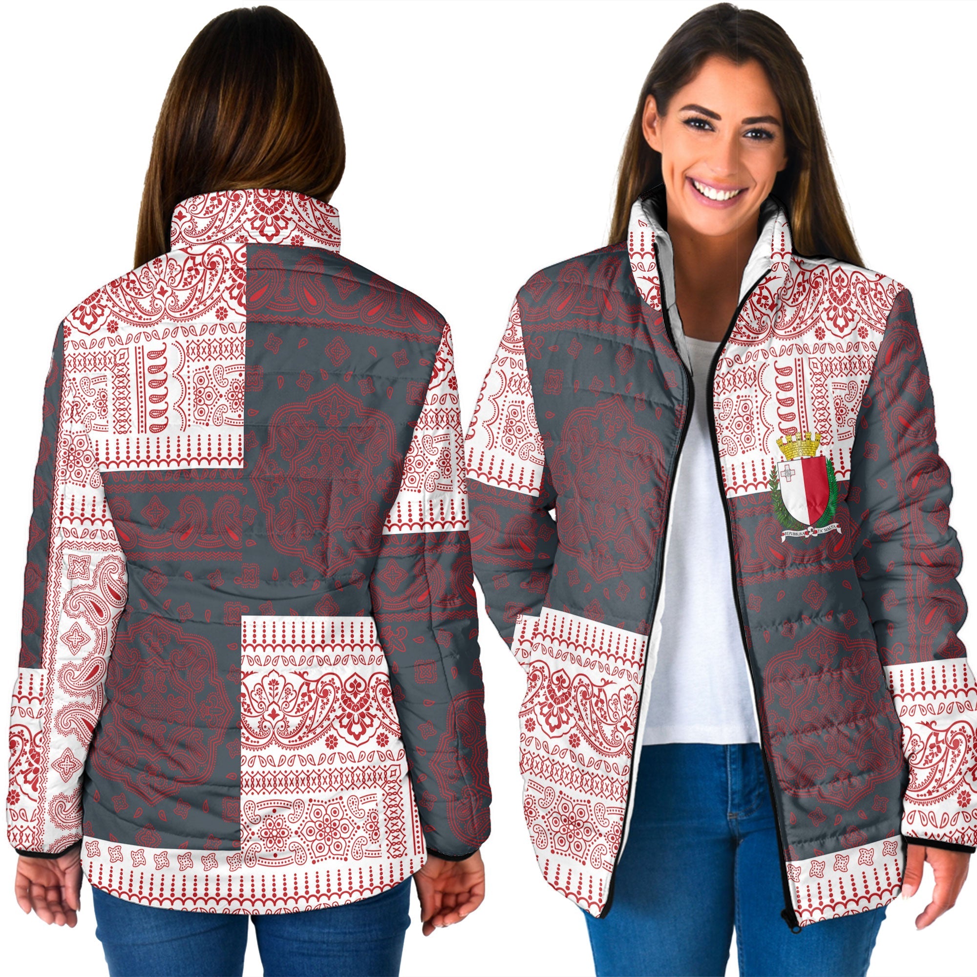 Malta Women Padded Jacket Flag And Paisley Basic Style 3