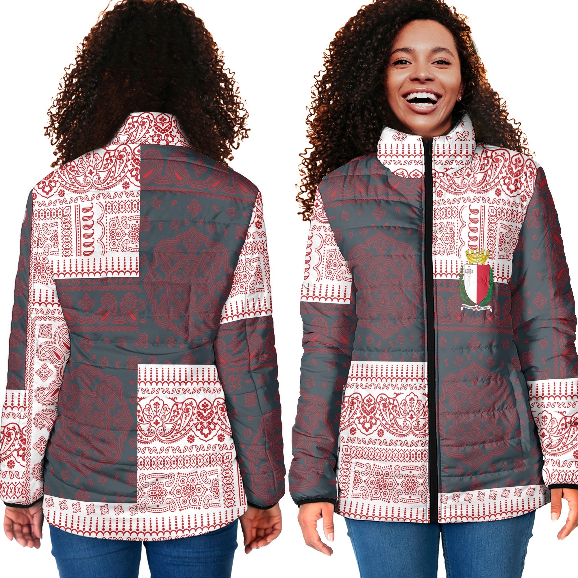 Malta Women Padded Jacket Flag And Paisley Basic Style 4