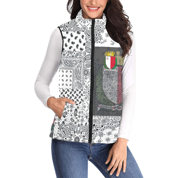 Malta Women Padded Jacket Vest Paisley Flag And Skull Style 1