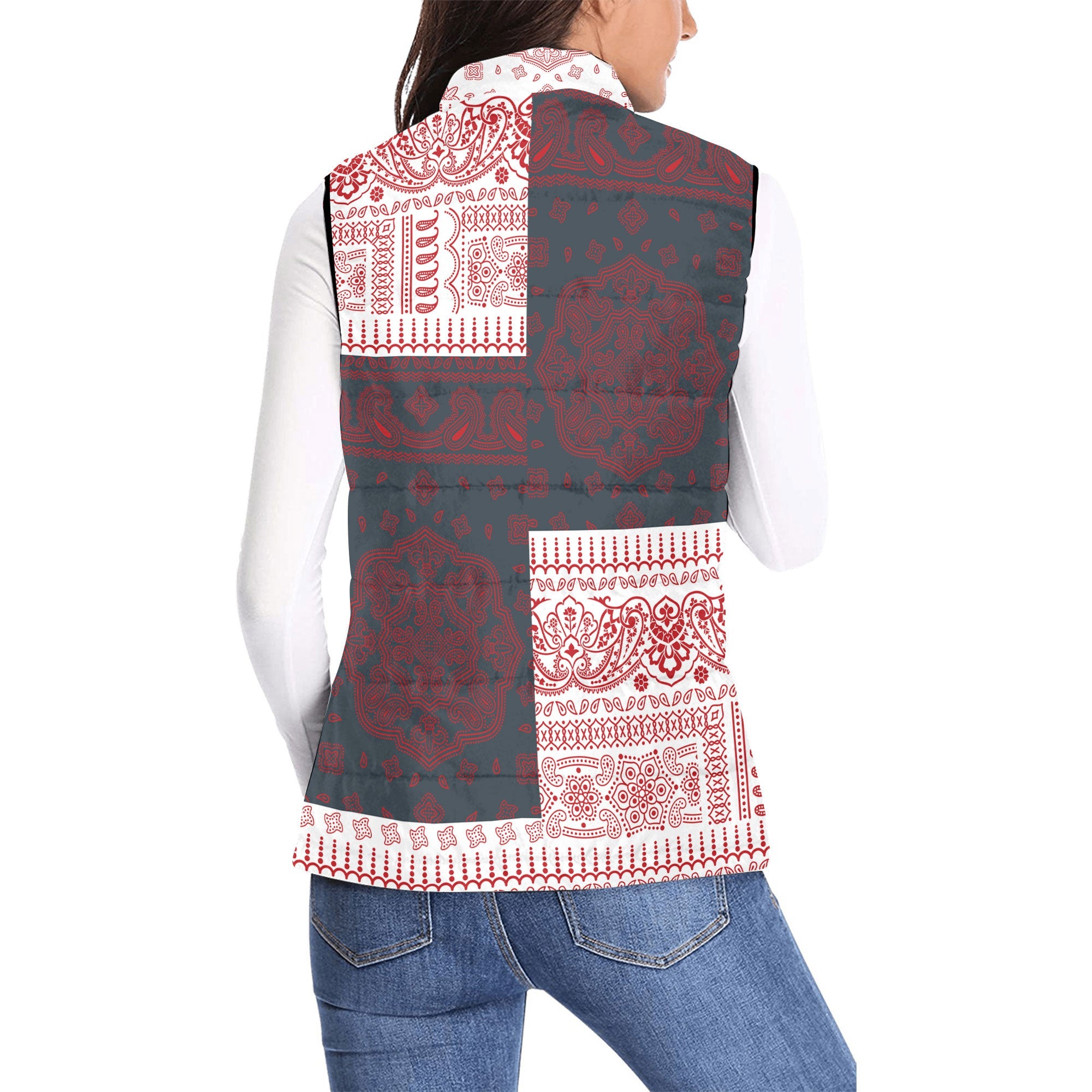 Malta Women Padded Jacket Vest Flag And Paisley Basic Style 2