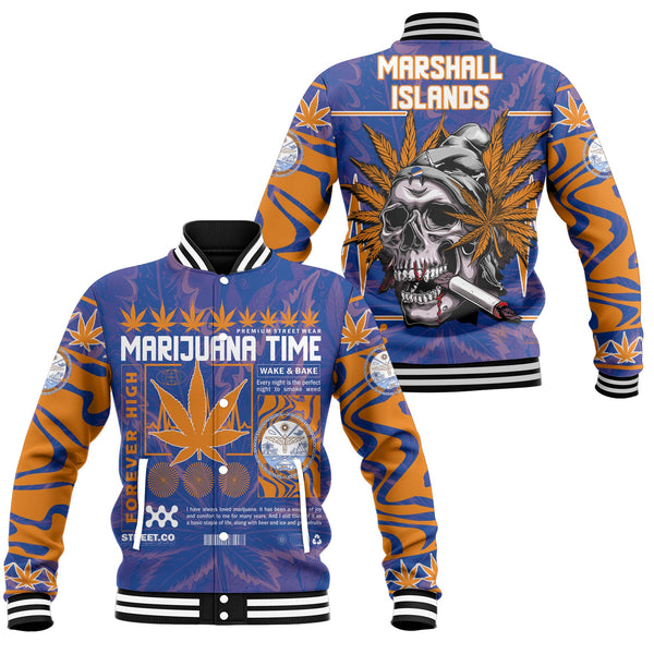 Marshall Islands Baseball Jacket Flag & Coat Of Arms Marijuanas Style