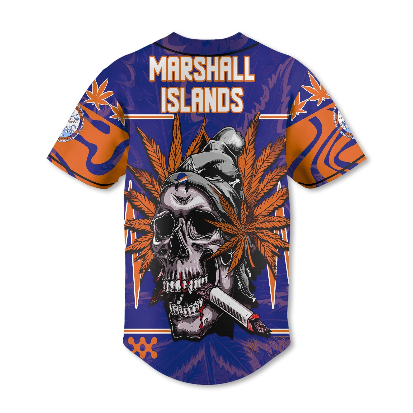 Marshall Islands Baseball Jersey Flag & Coat Of Arms Marijuanas Style