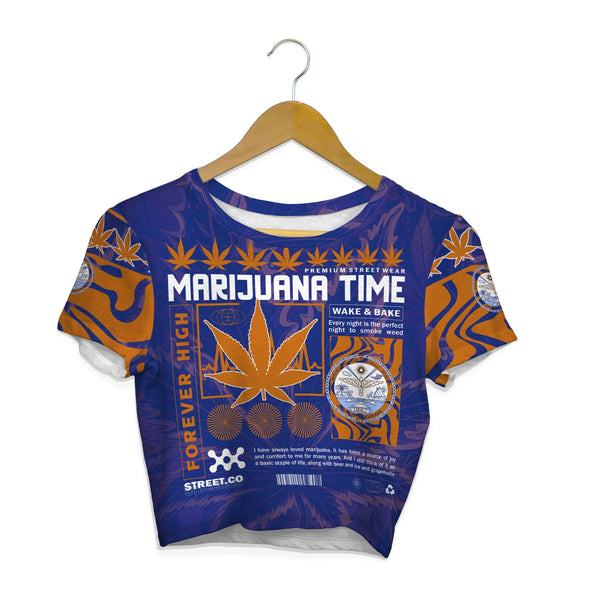 Marshall Islands Crop Top T Shirt Flag & Coat Of Arms Marijuanas Style