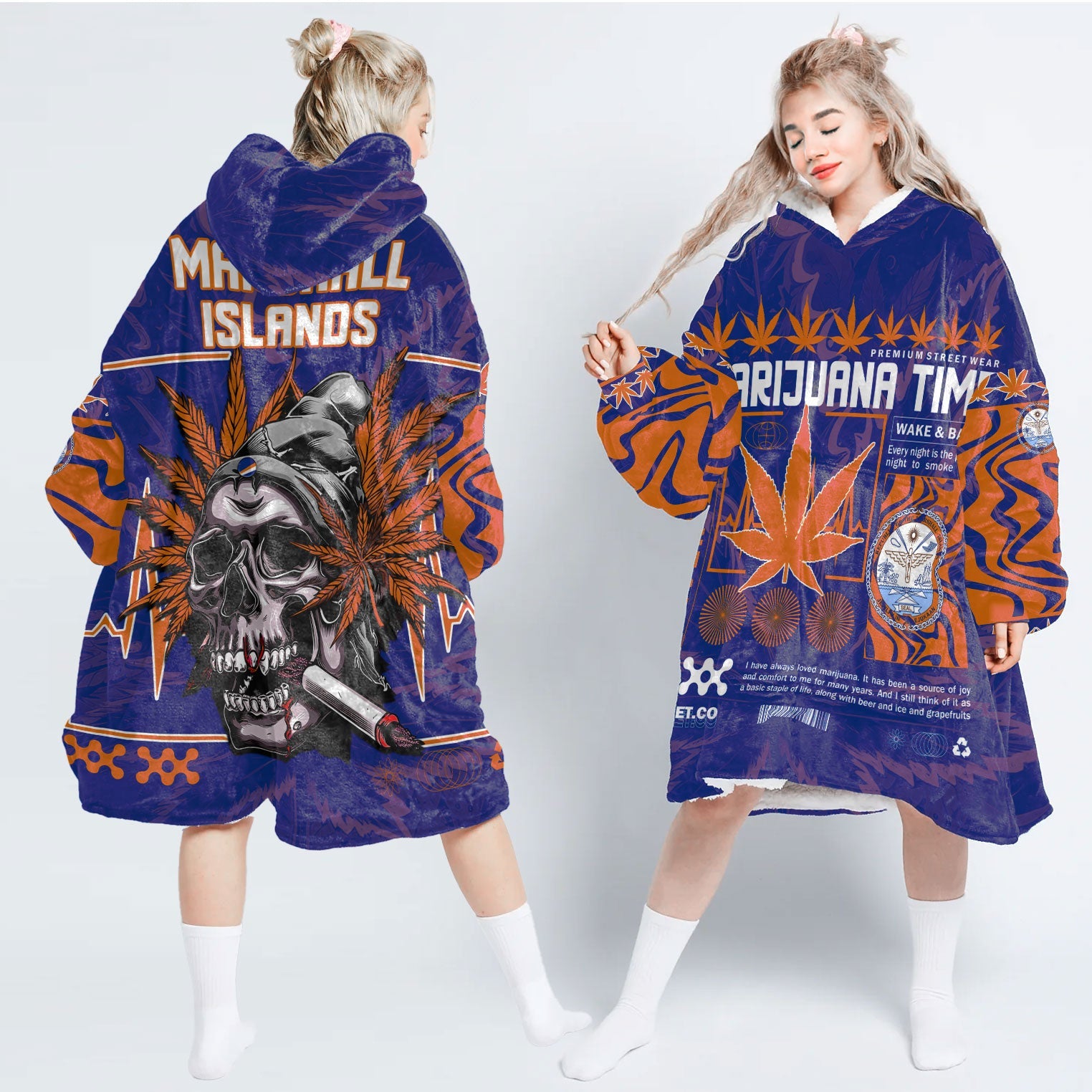 Marshall Islands Snug Hoodie Flag & Coat Of Arms Marijuanas Style