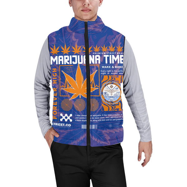 Marshall Islands Men Padded Jacket Vest Flag & Coat Of Arms Marijuanas Style