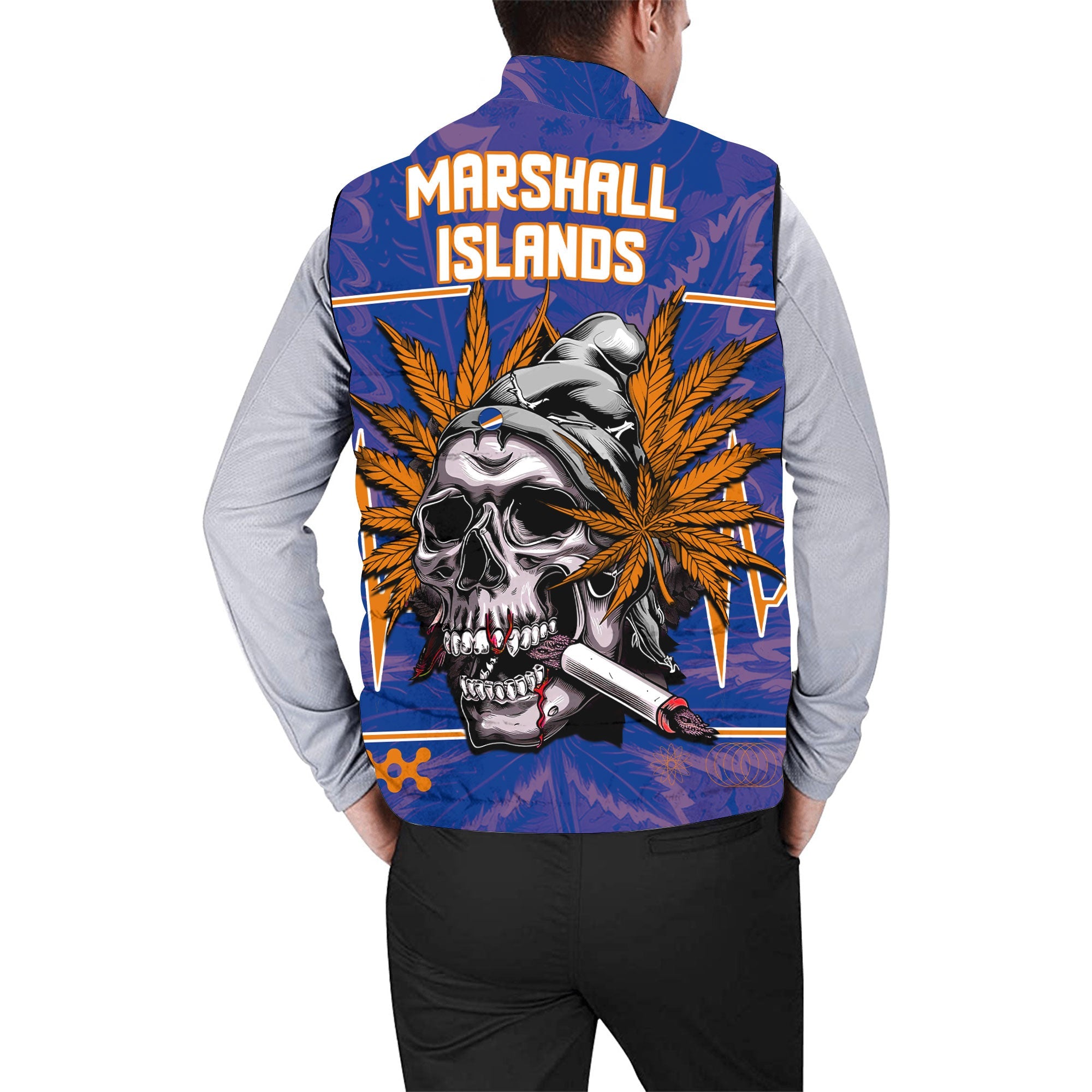 Marshall Islands Men Padded Jacket Vest Flag & Coat Of Arms Marijuanas Style