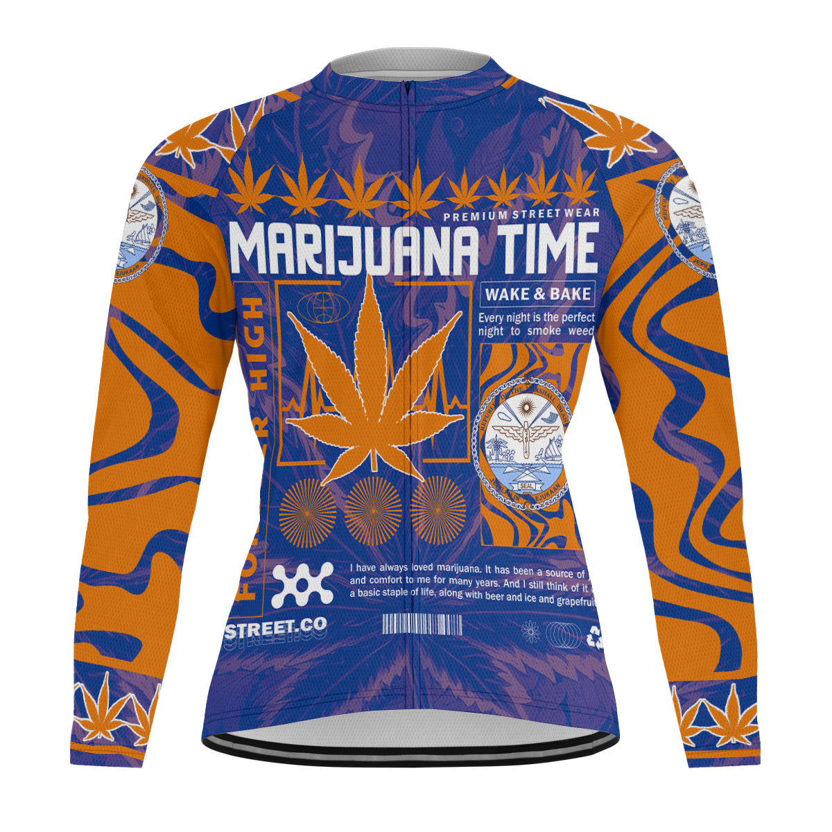 Marshall Islands Men's Cycling Jersey Long Sleeve Flag & Coat Of Arms Marijuanas Style