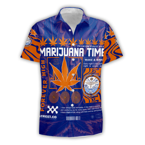 Marshall Islands Short Sleeve Shirt Flag & Coat Of Arms Marijuanas Style