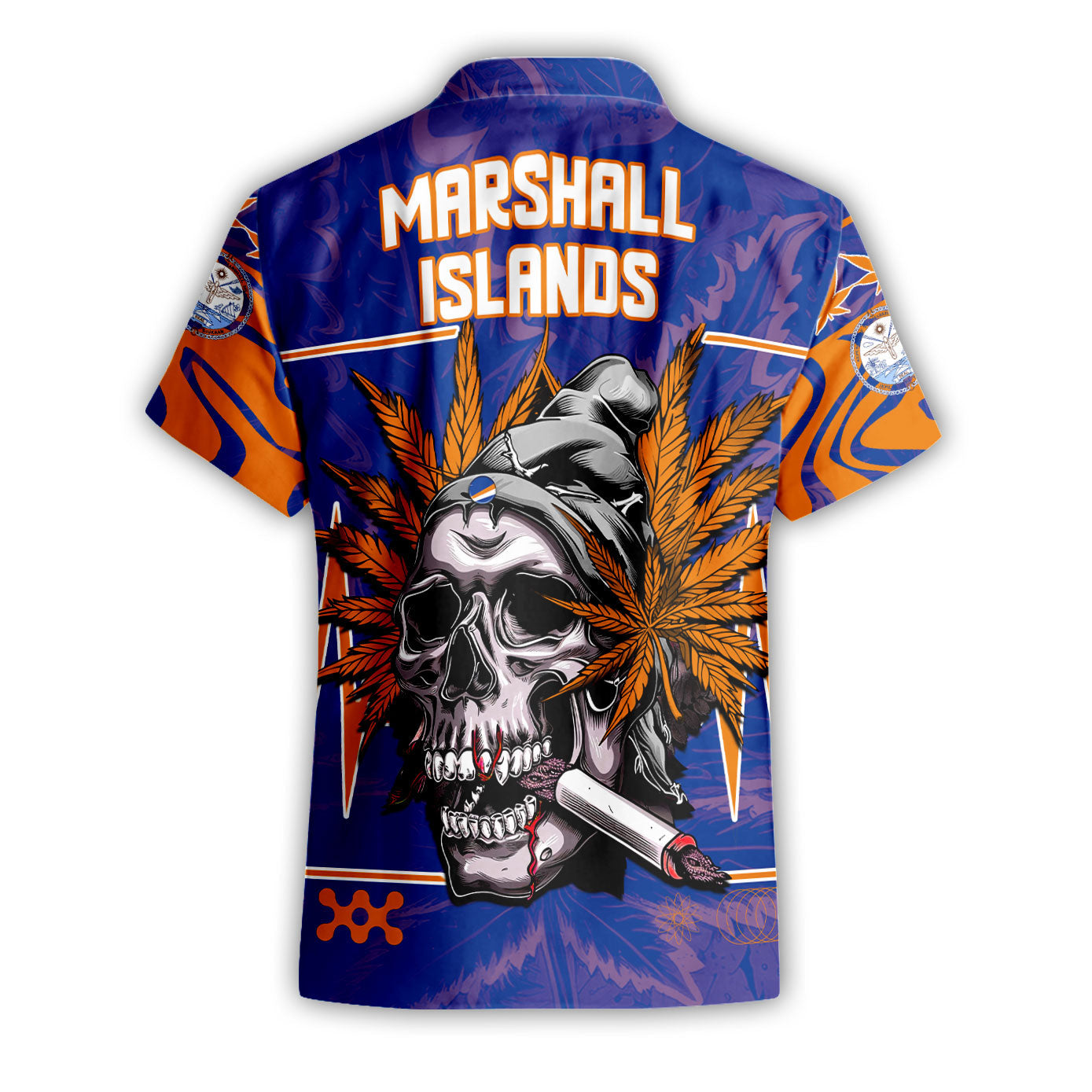 Marshall Islands Short Sleeve Shirt Flag & Coat Of Arms Marijuanas Style