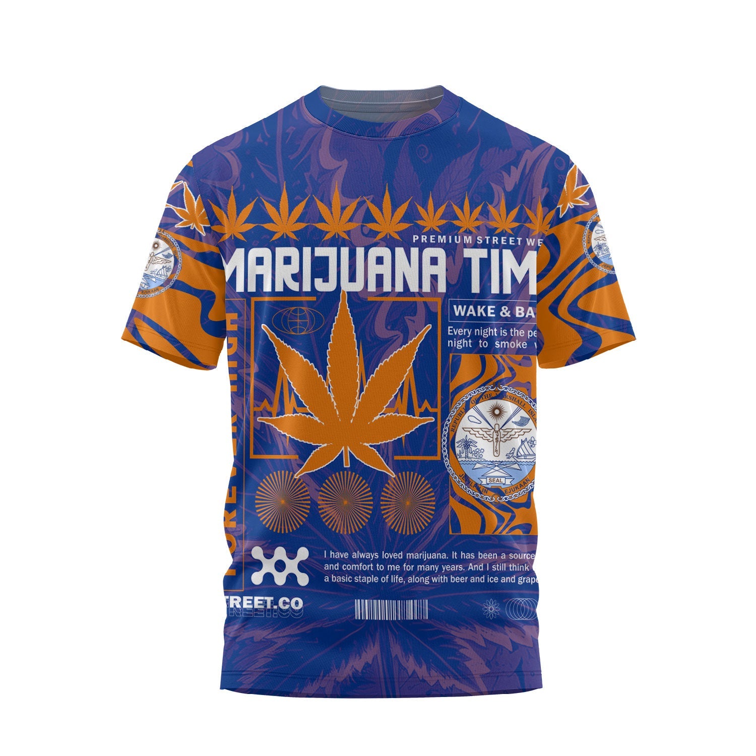 Marshall Islands T Shirt Flag & Coat Of Arms Marijuanas Style