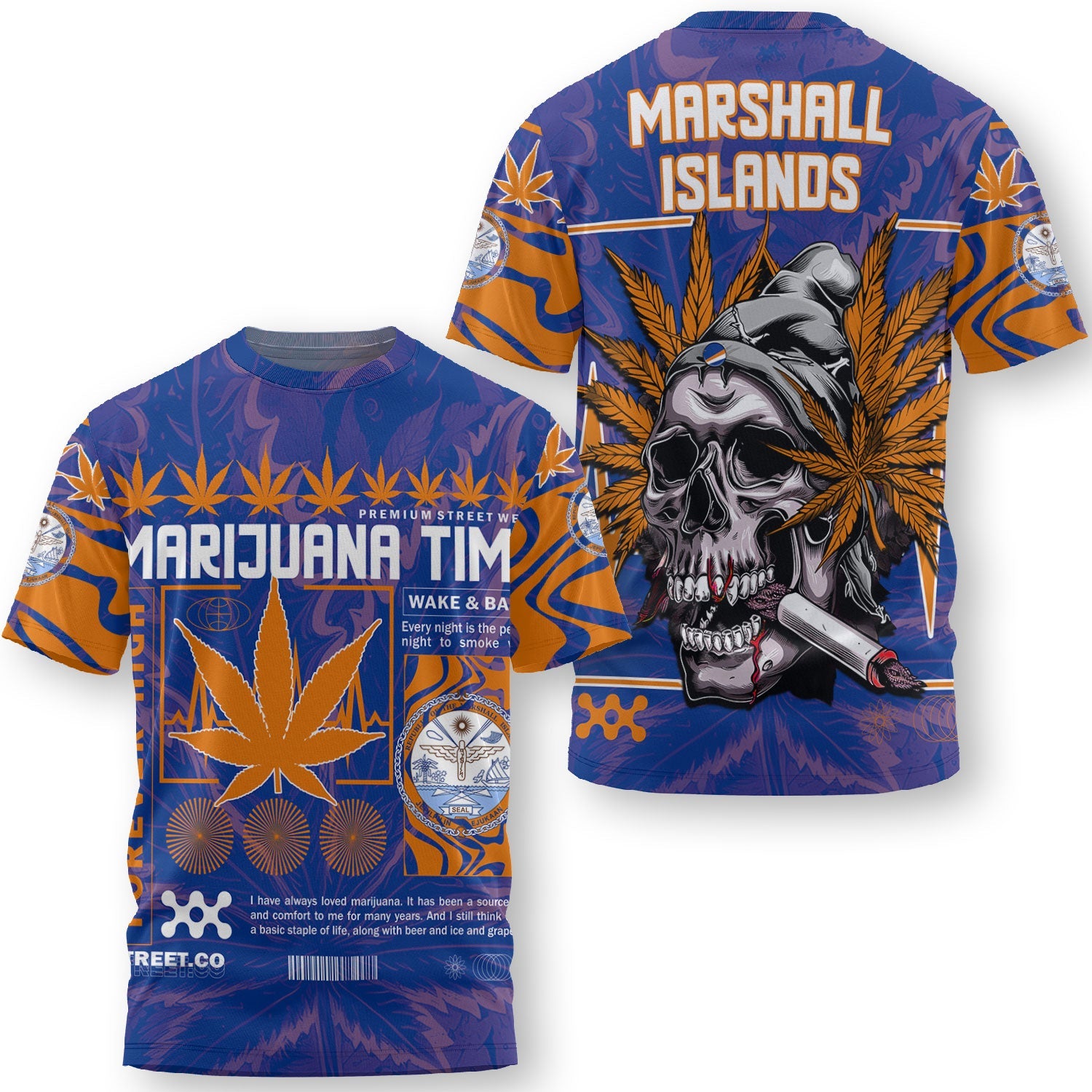 Marshall Islands T Shirt Flag & Coat Of Arms Marijuanas Style