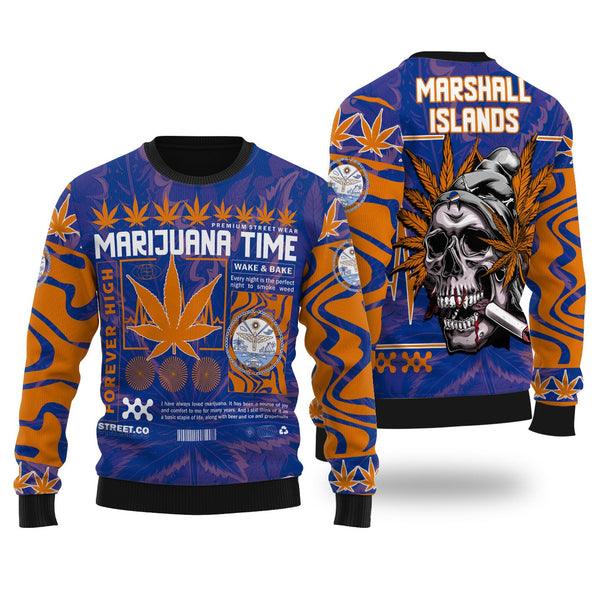 Marshall Islands Ugly Sweater Flag & Coat Of Arms Marijuanas Style