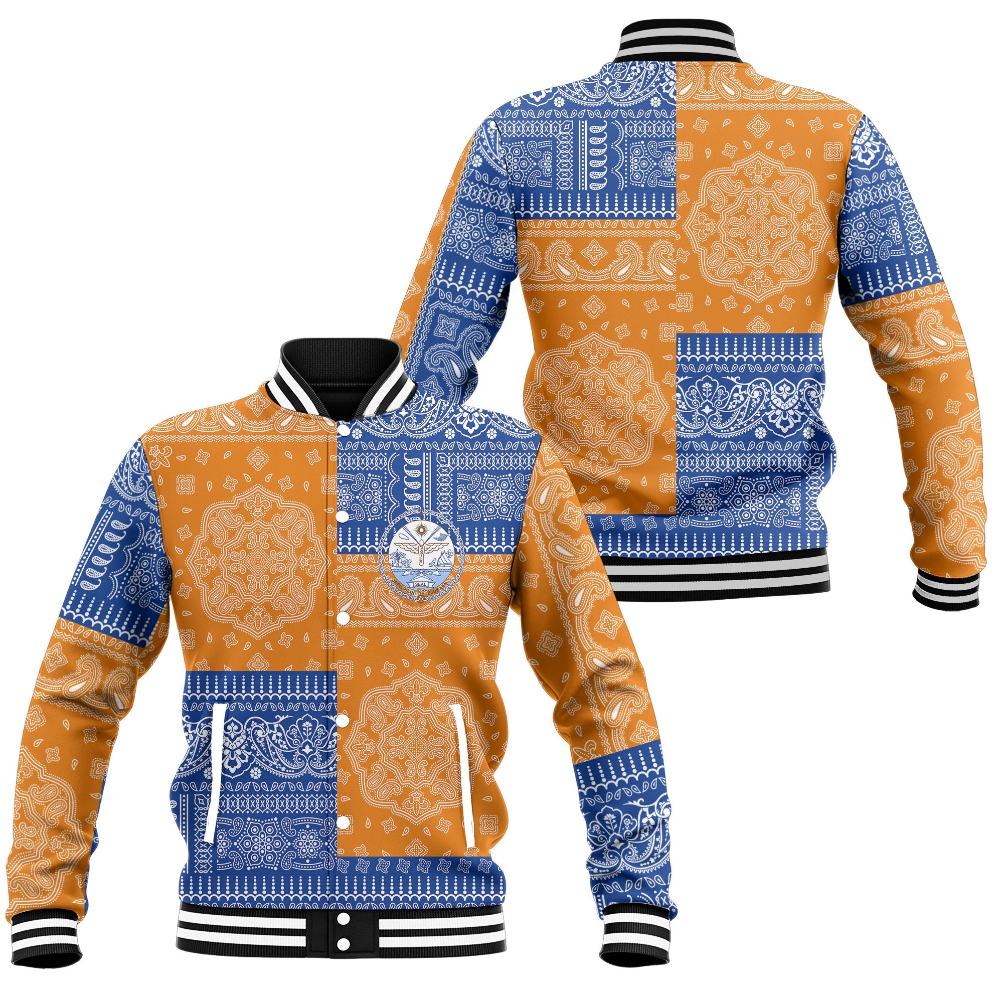 Marshall Islands Baseball Jacket Flag And Paisley Basic Style 1