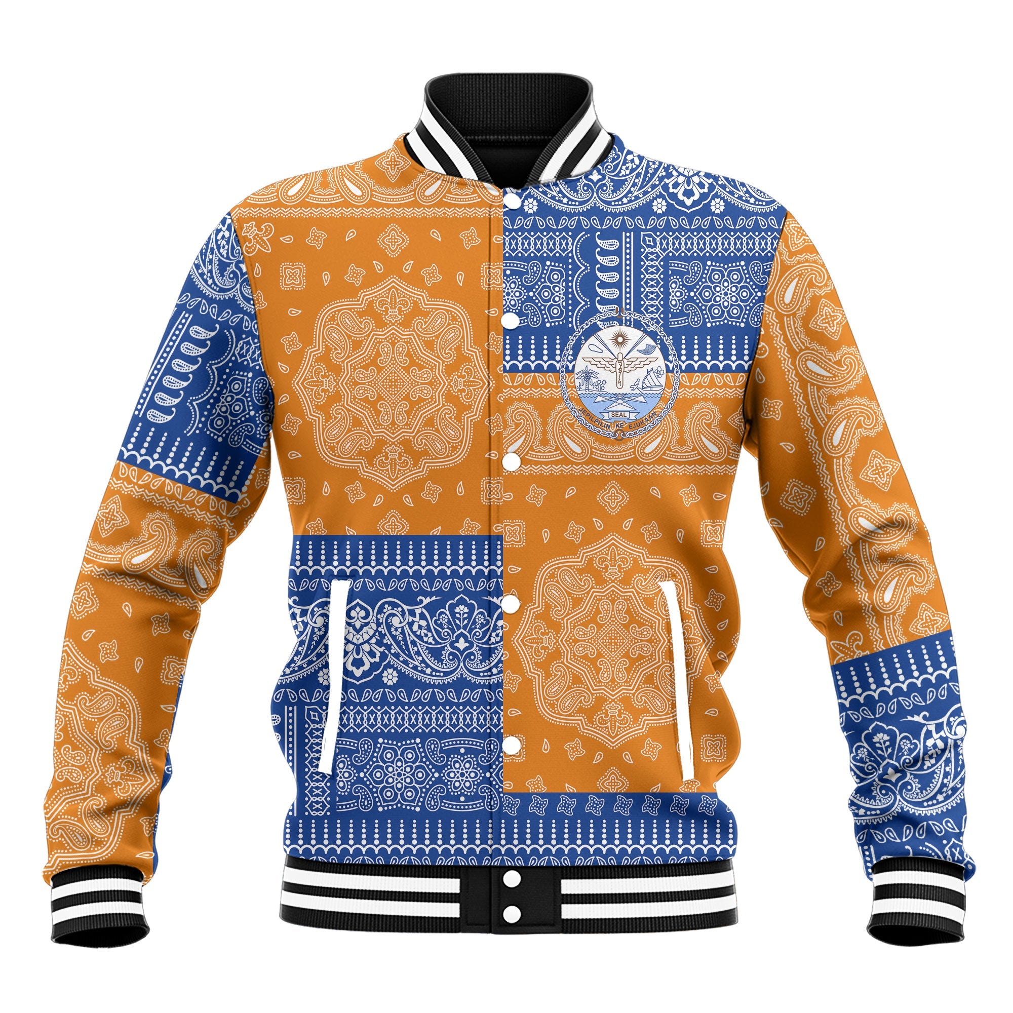 Marshall Islands Baseball Jacket Flag And Paisley Basic Style 2