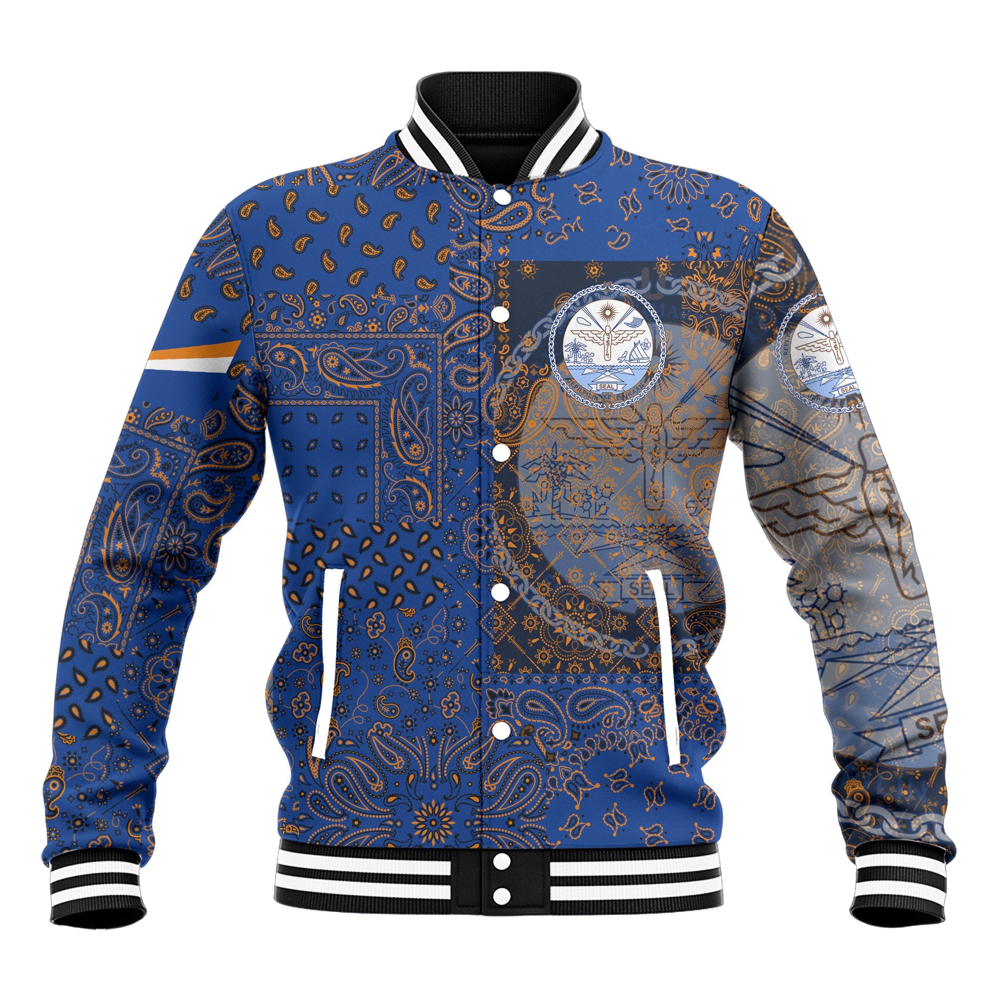 Marshall Islands Baseball Jacket Paisley Flag And Skull Style 2