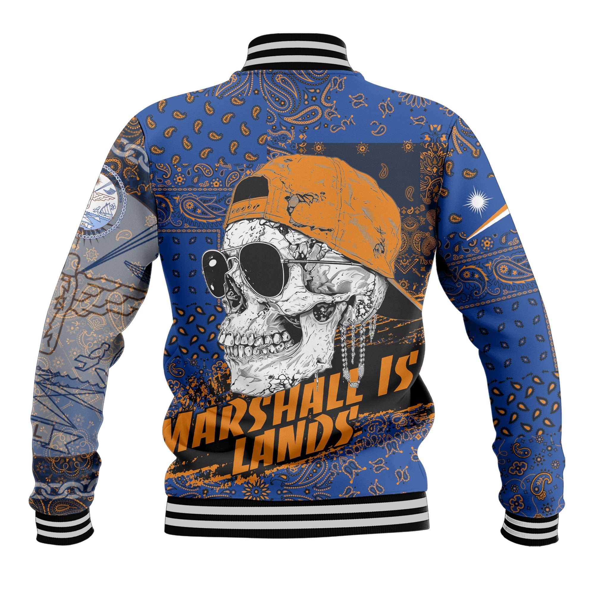 Marshall Islands Baseball Jacket Paisley Flag And Skull Style 3