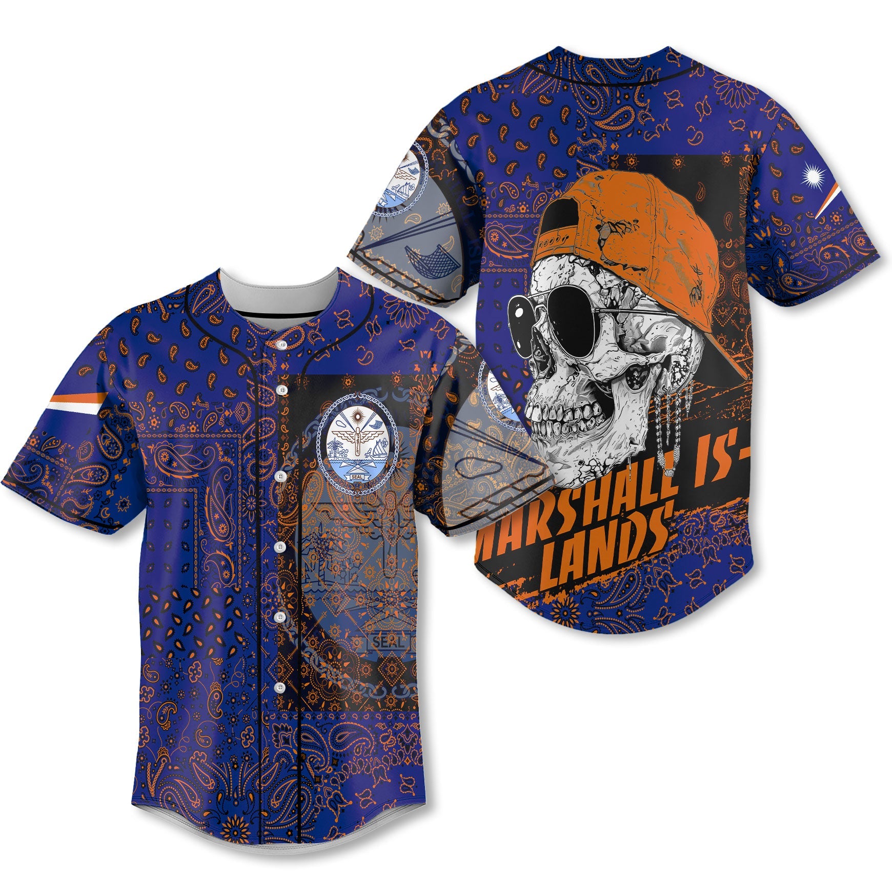 Marshall Islands Baseball Jersey Paisley Flag And Skull Style 1