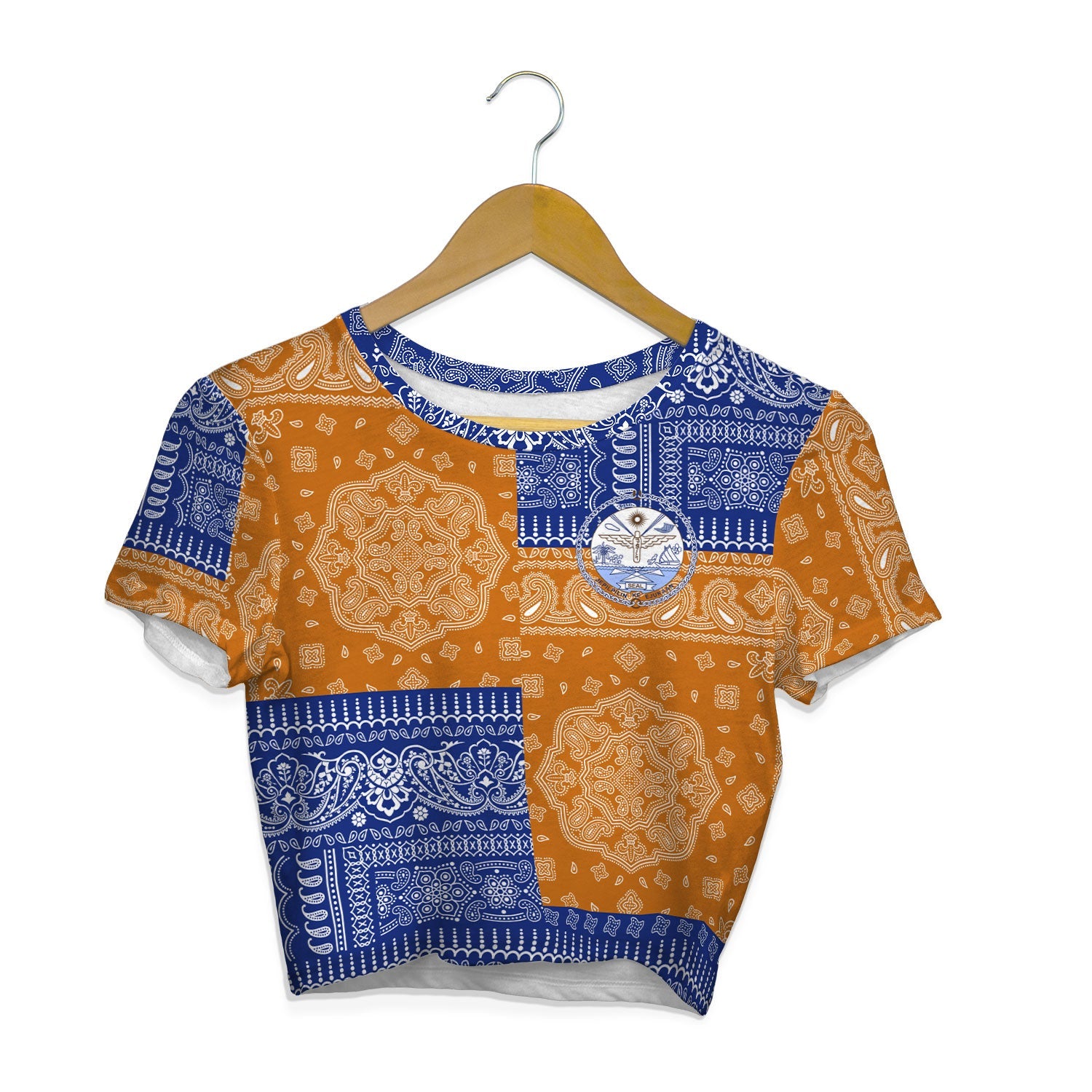 Marshall Islands Croptop T Shirt Flag And Paisley Basic Style 1