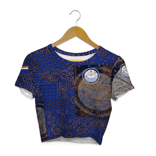 Marshall Islands Croptop T Shirt Paisley Flag And Skull Style 1