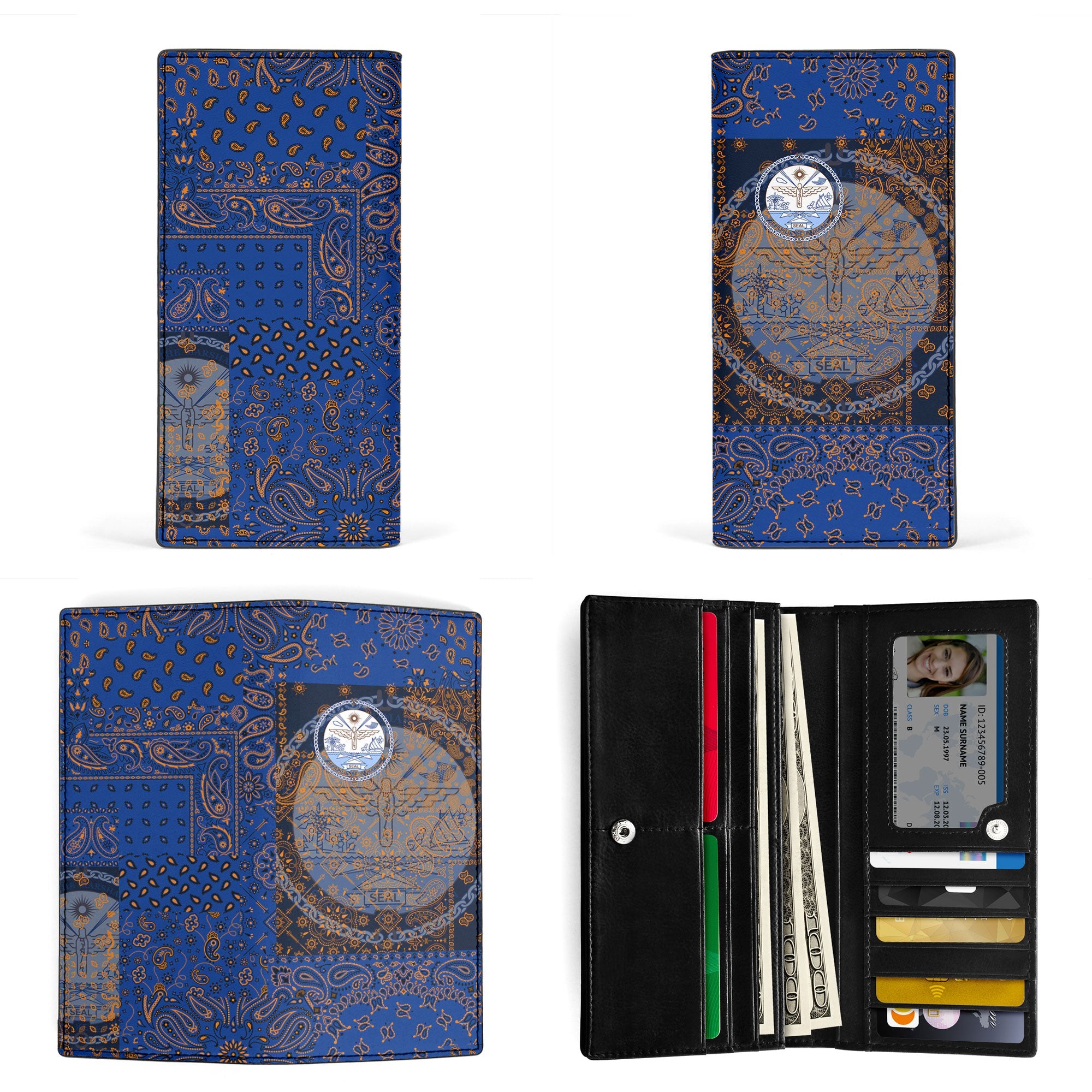 Marshall Islands Leather Wallet Paisley Flag And Skull Style 3