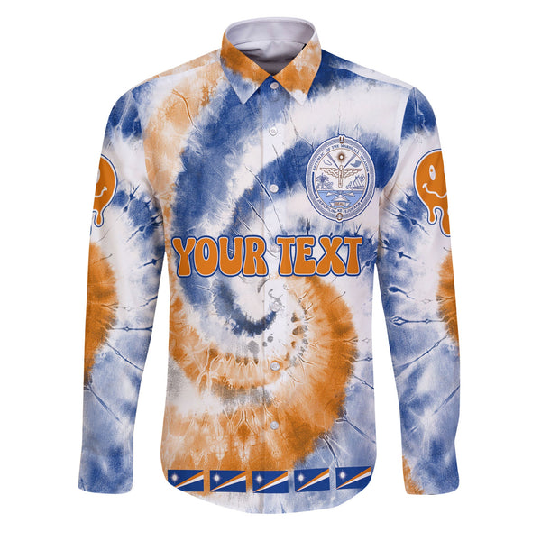 Marshall Islands Long Sleeve Button Shirt Custom Tie Dye Style 1