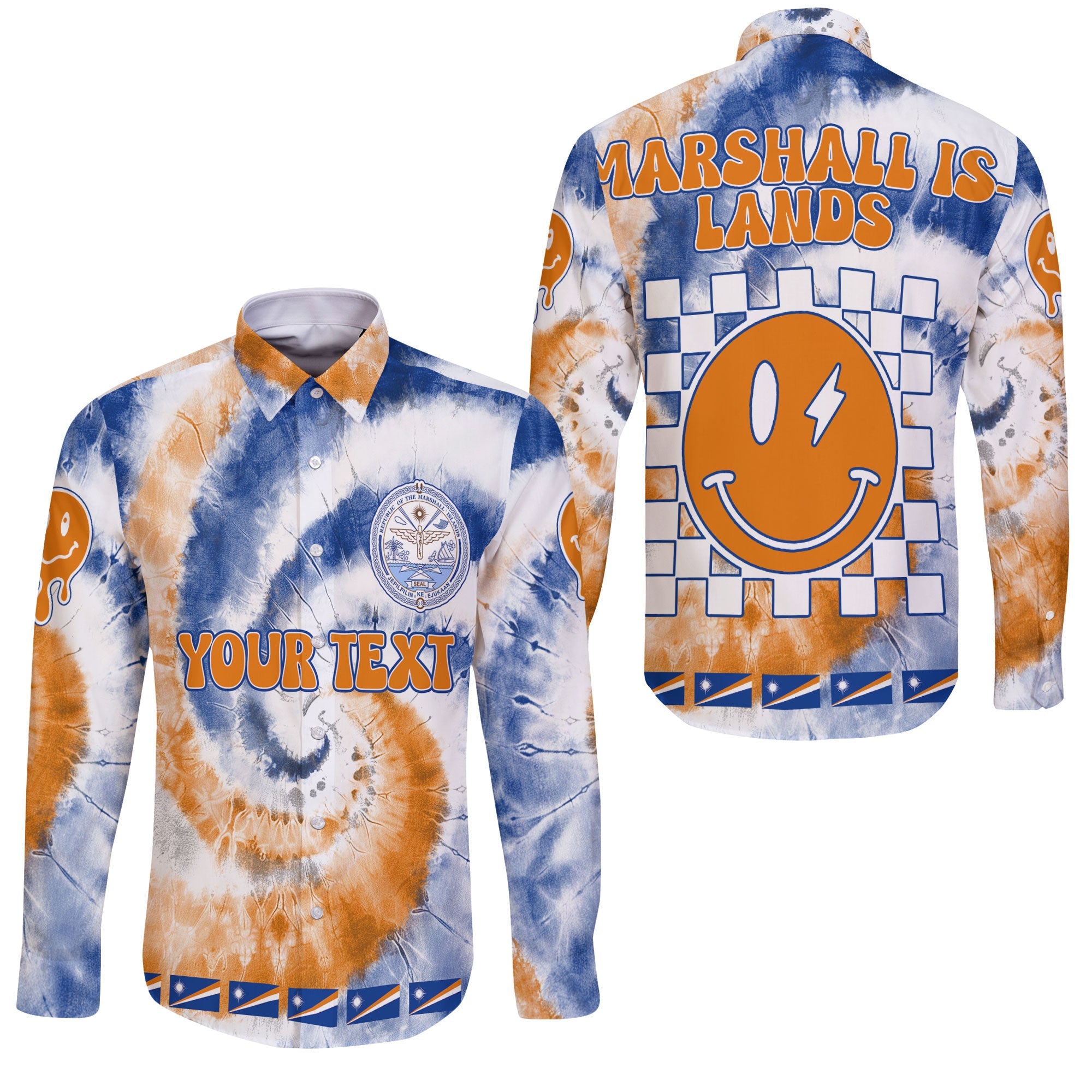 Marshall Islands Long Sleeve Button Shirt Custom Tie Dye Style 3