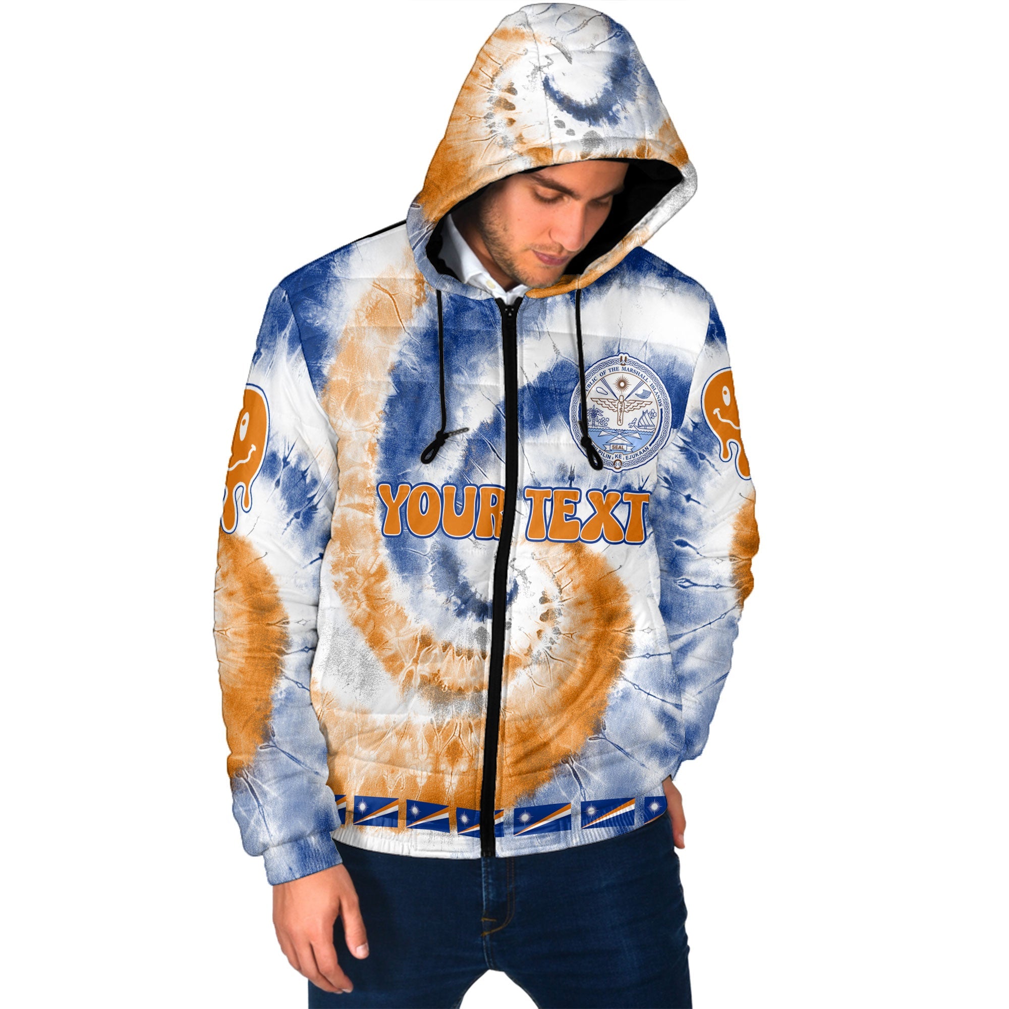 Marshall Islands Men Hooded Padded Jacket Custom Tie Dye Style 2