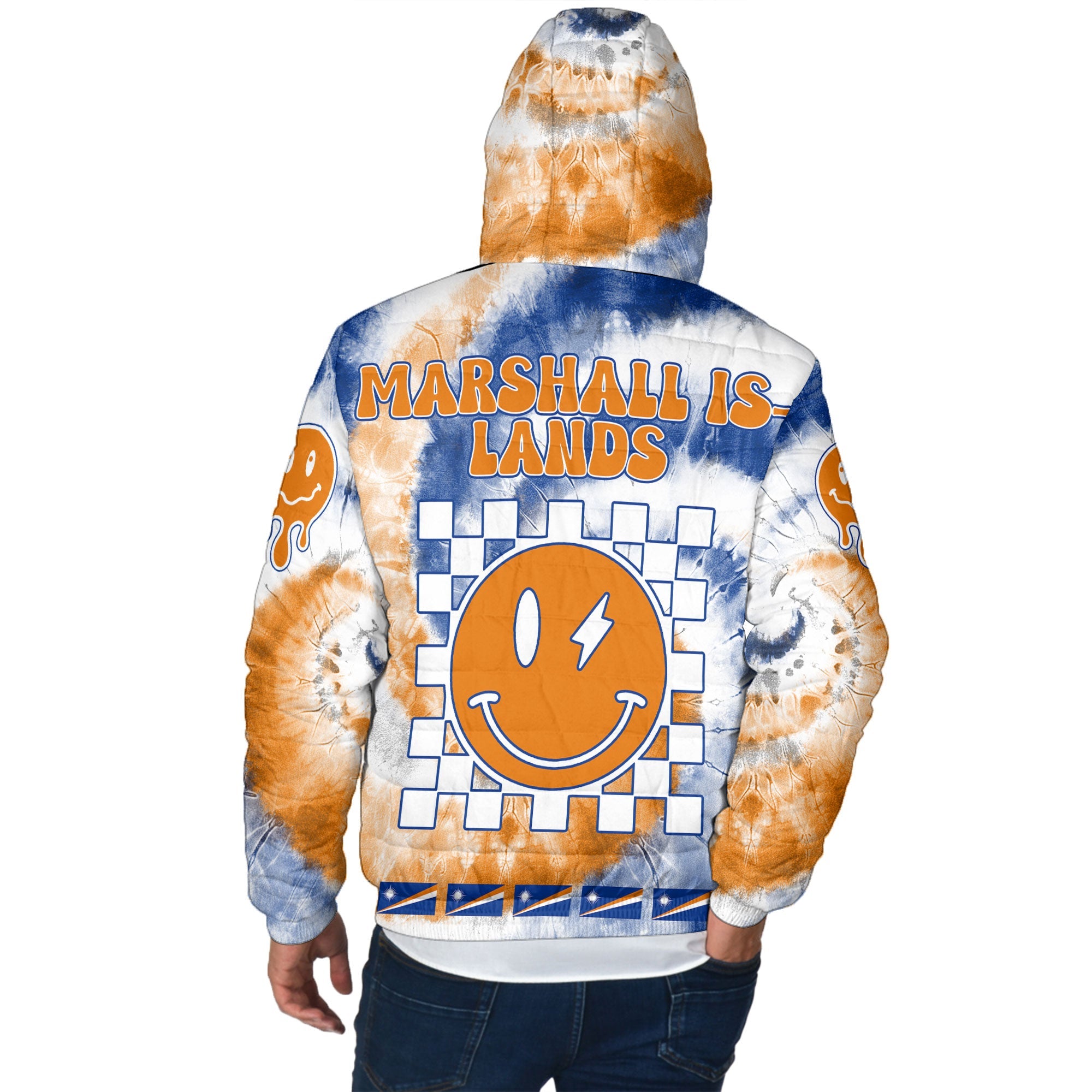 Marshall Islands Men Hooded Padded Jacket Custom Tie Dye Style 3