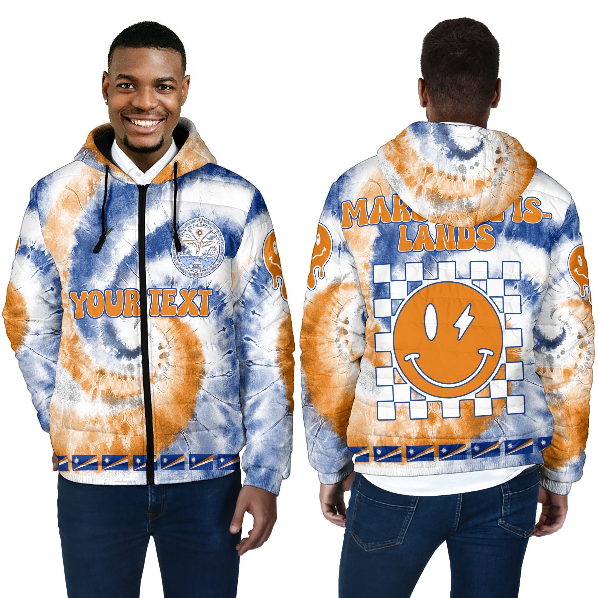 Marshall Islands Men Hooded Padded Jacket Custom Tie Dye Style 4