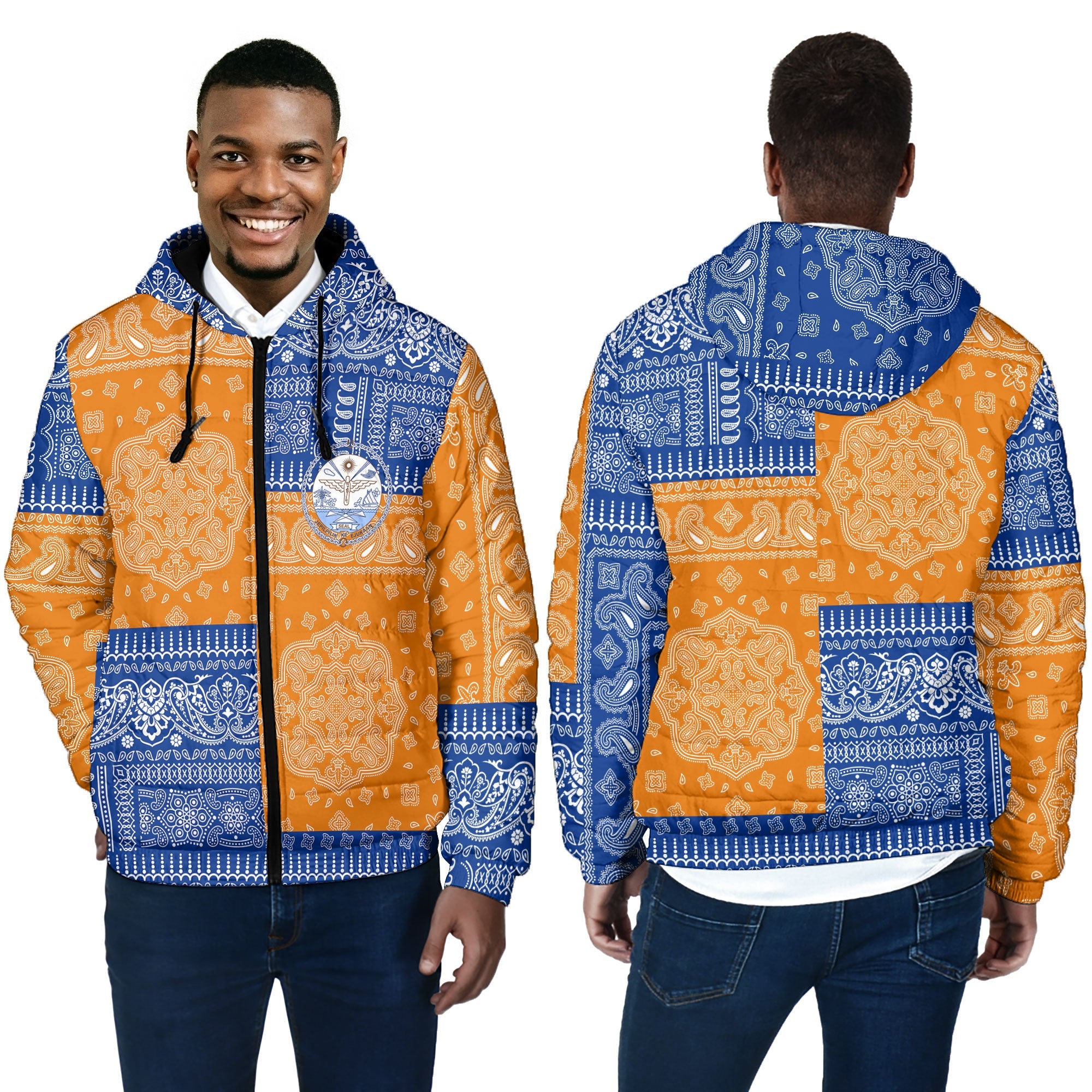 Marshall Islands Men Hooded Padded Jacket Flag And Paisley Basic Style 4