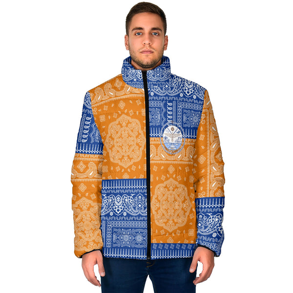 Marshall Islands Men Padded Jacket Flag And Paisley Basic Style 1