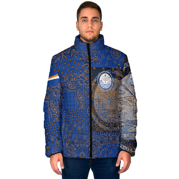 Marshall Islands Men Padded Jacket Paisley Flag And Skull Style 1