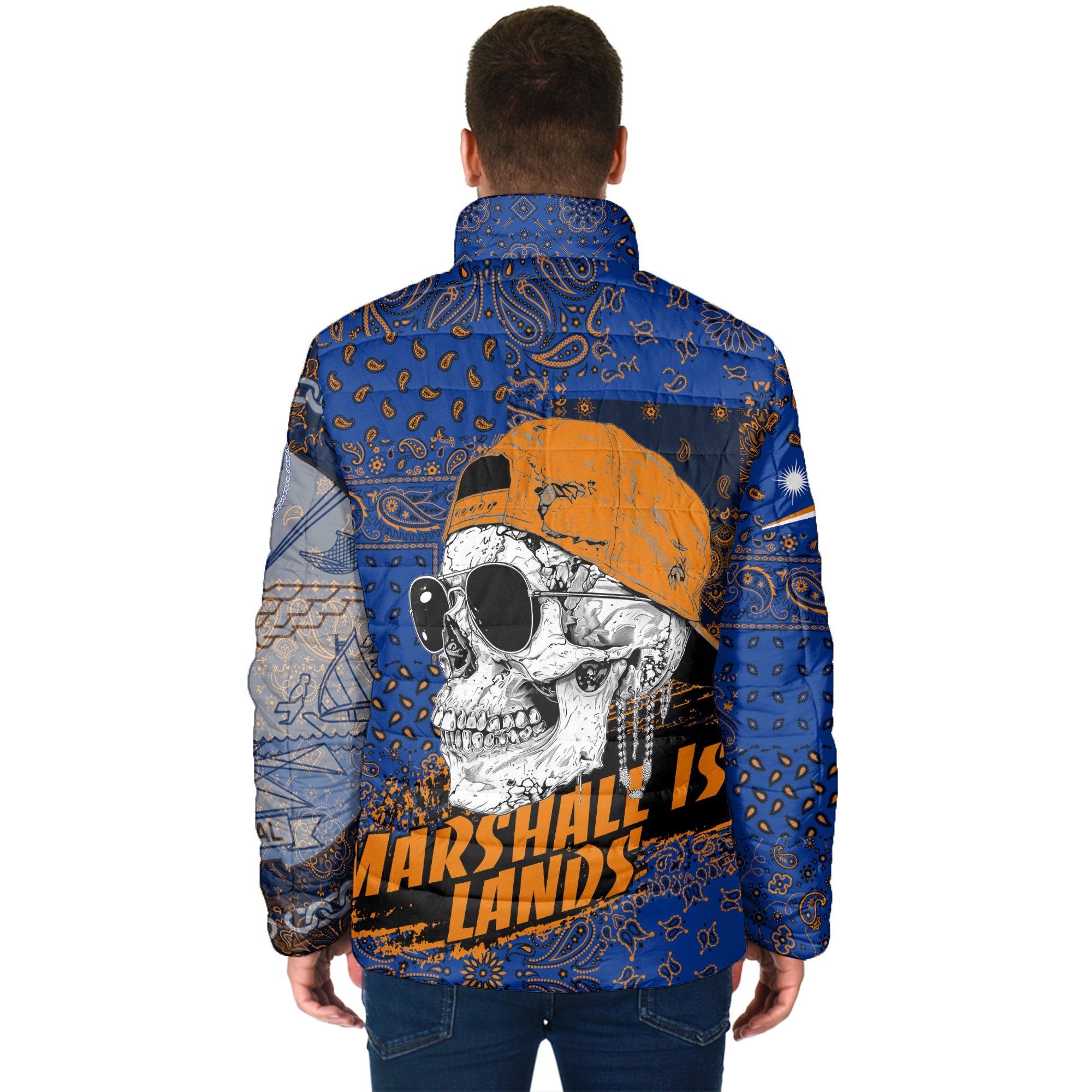 Marshall Islands Men Padded Jacket Paisley Flag And Skull Style 2