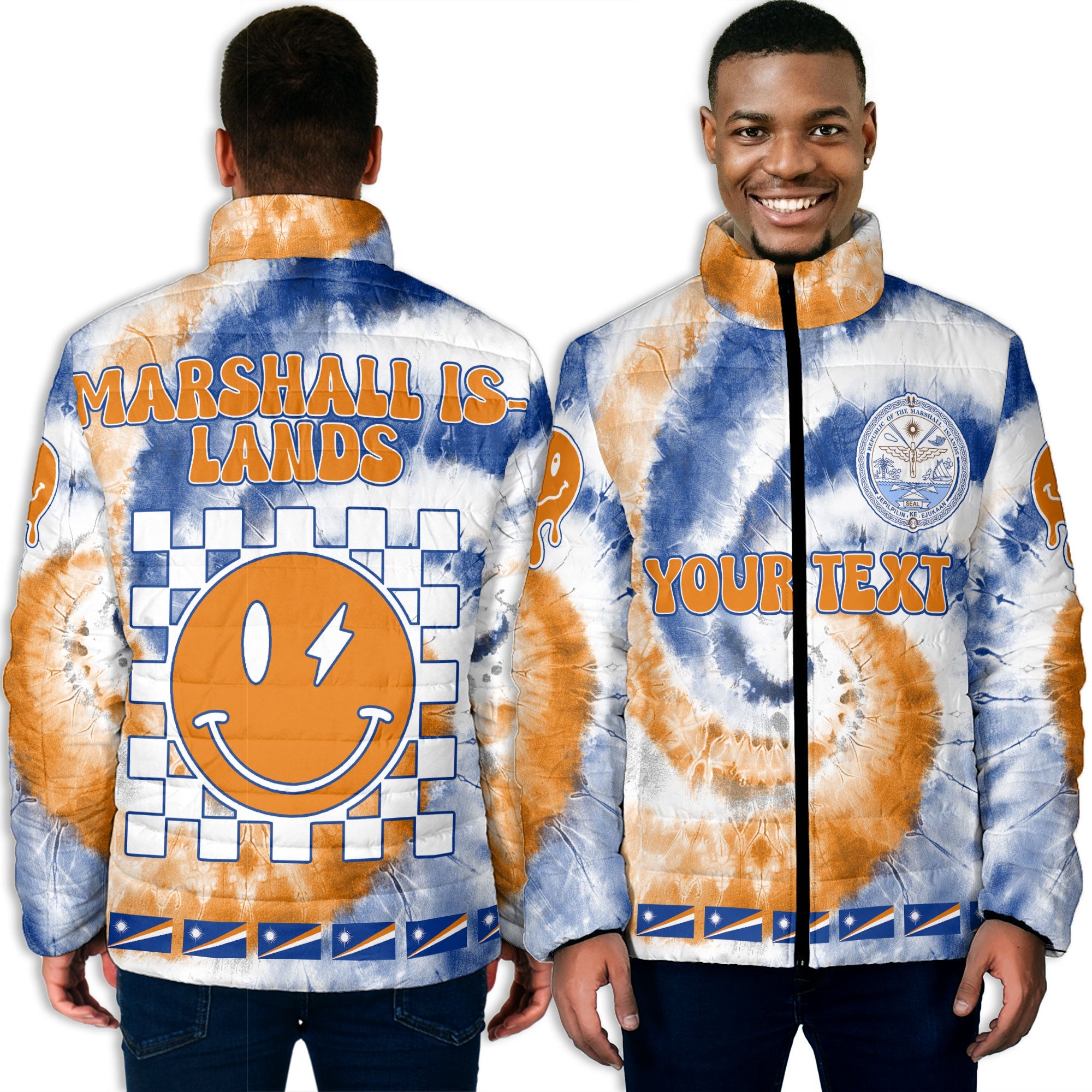 Marshall Islands Men Padded Jacket Custom Tie Dye Style 3