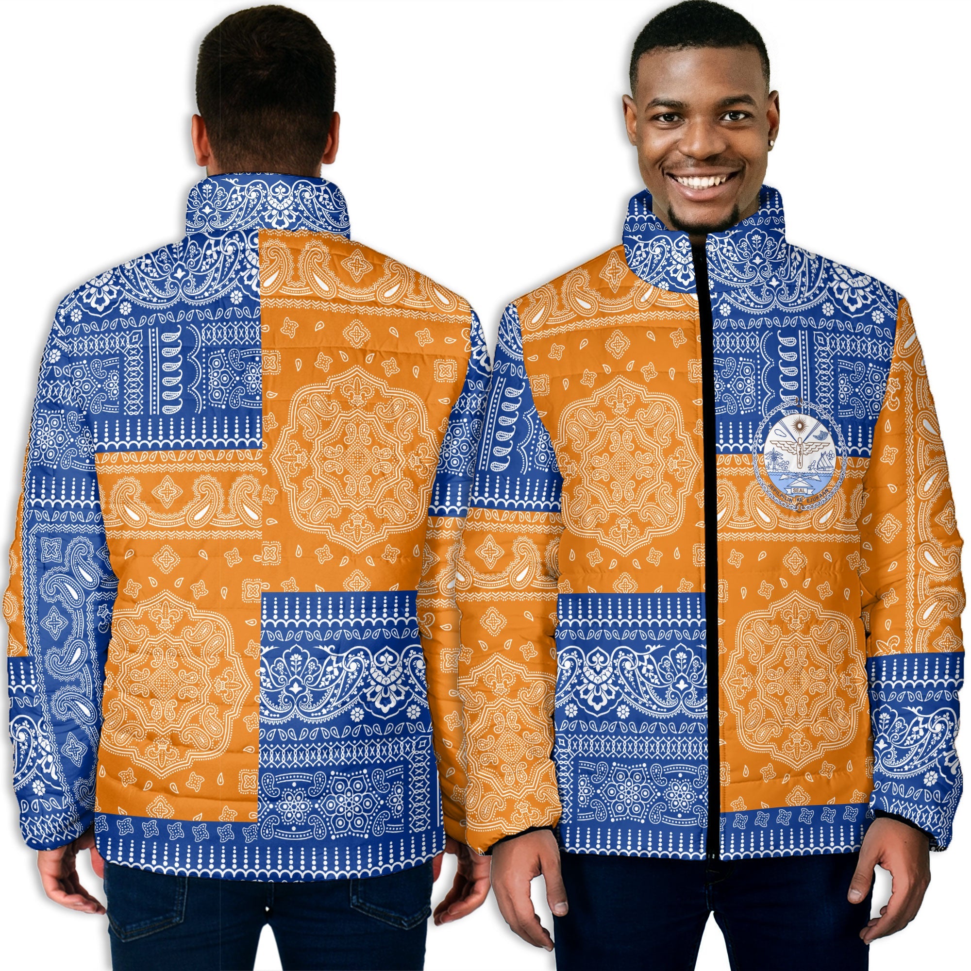 Marshall Islands Men Padded Jacket Flag And Paisley Basic Style 3