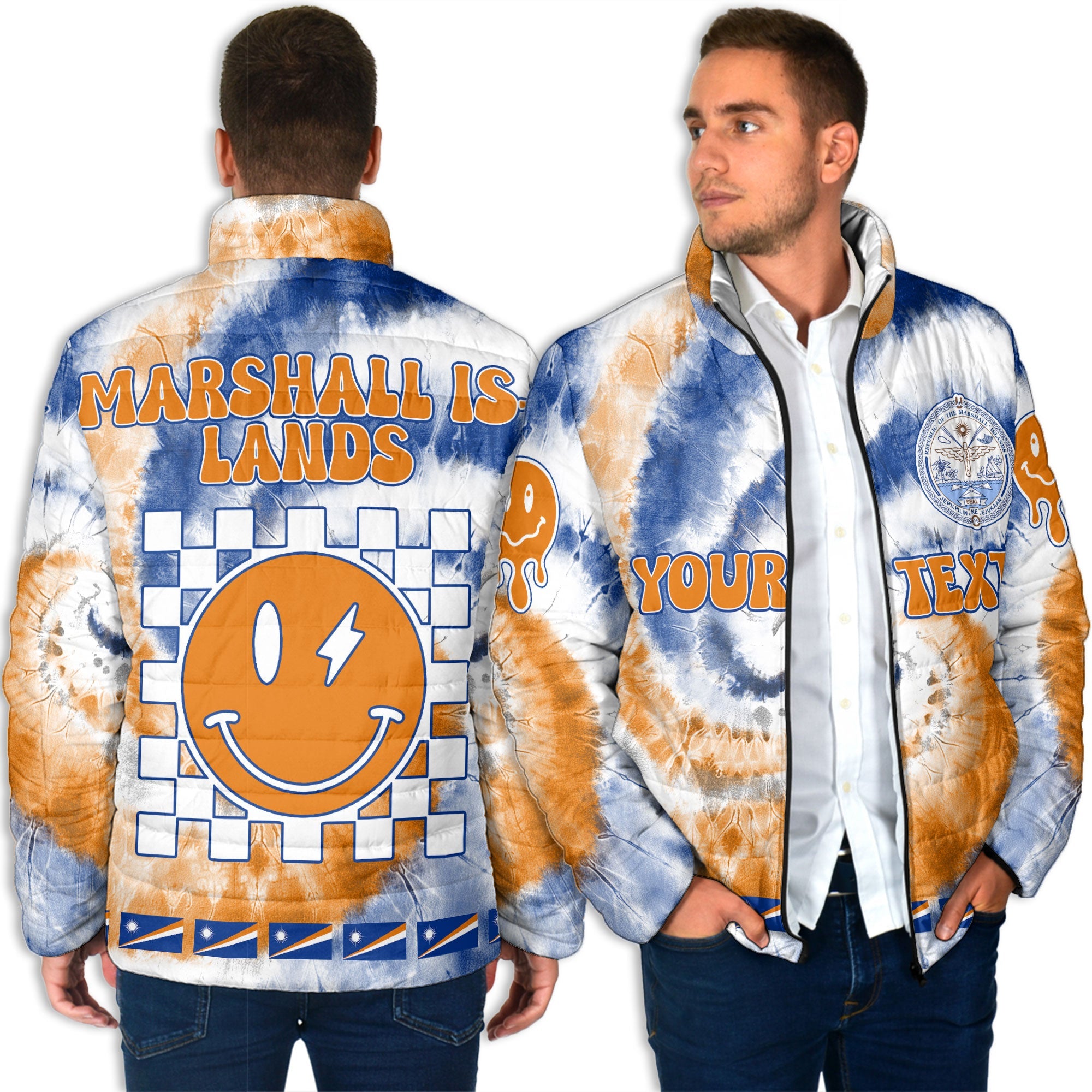 Marshall Islands Men Padded Jacket Custom Tie Dye Style 4