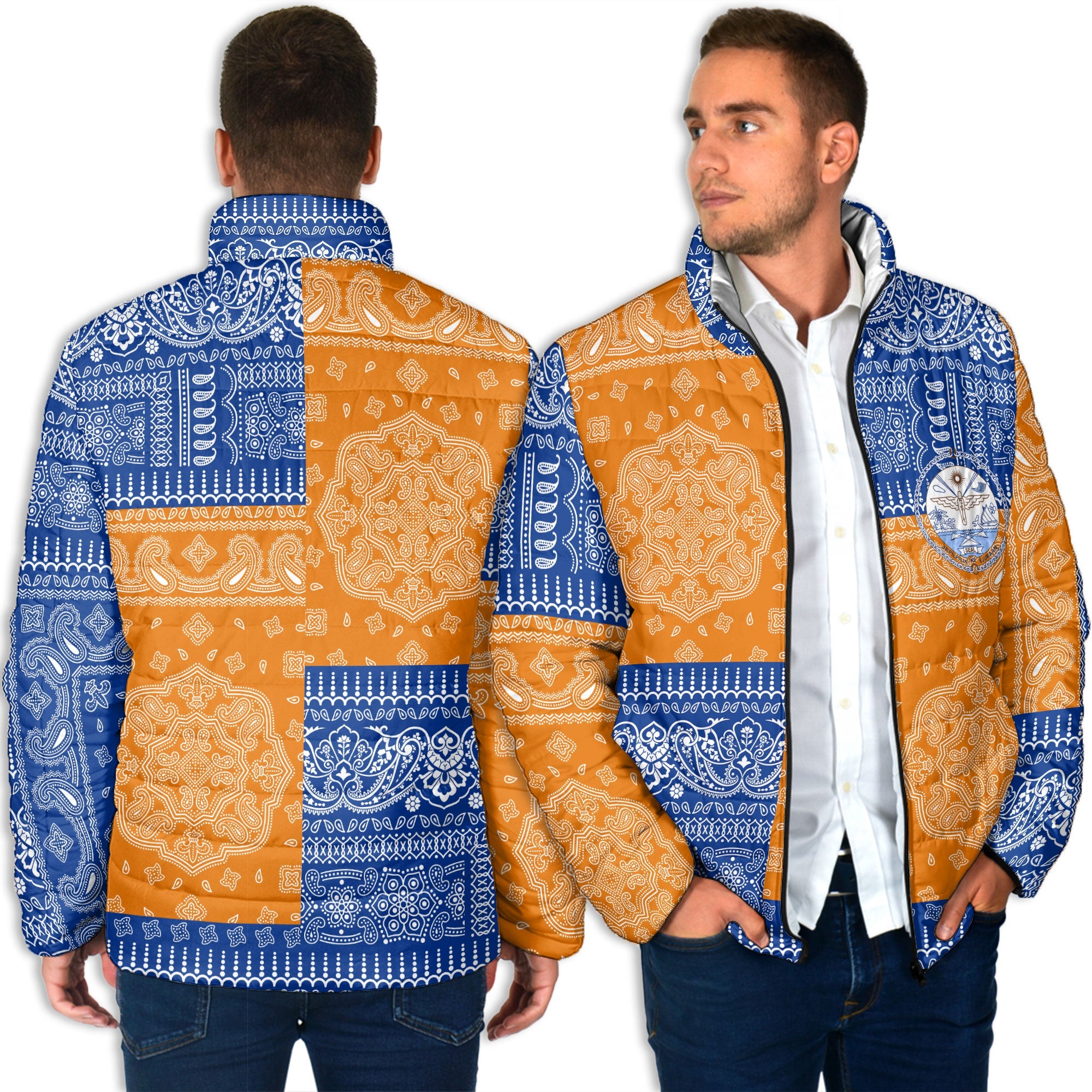 Marshall Islands Men Padded Jacket Flag And Paisley Basic Style 4