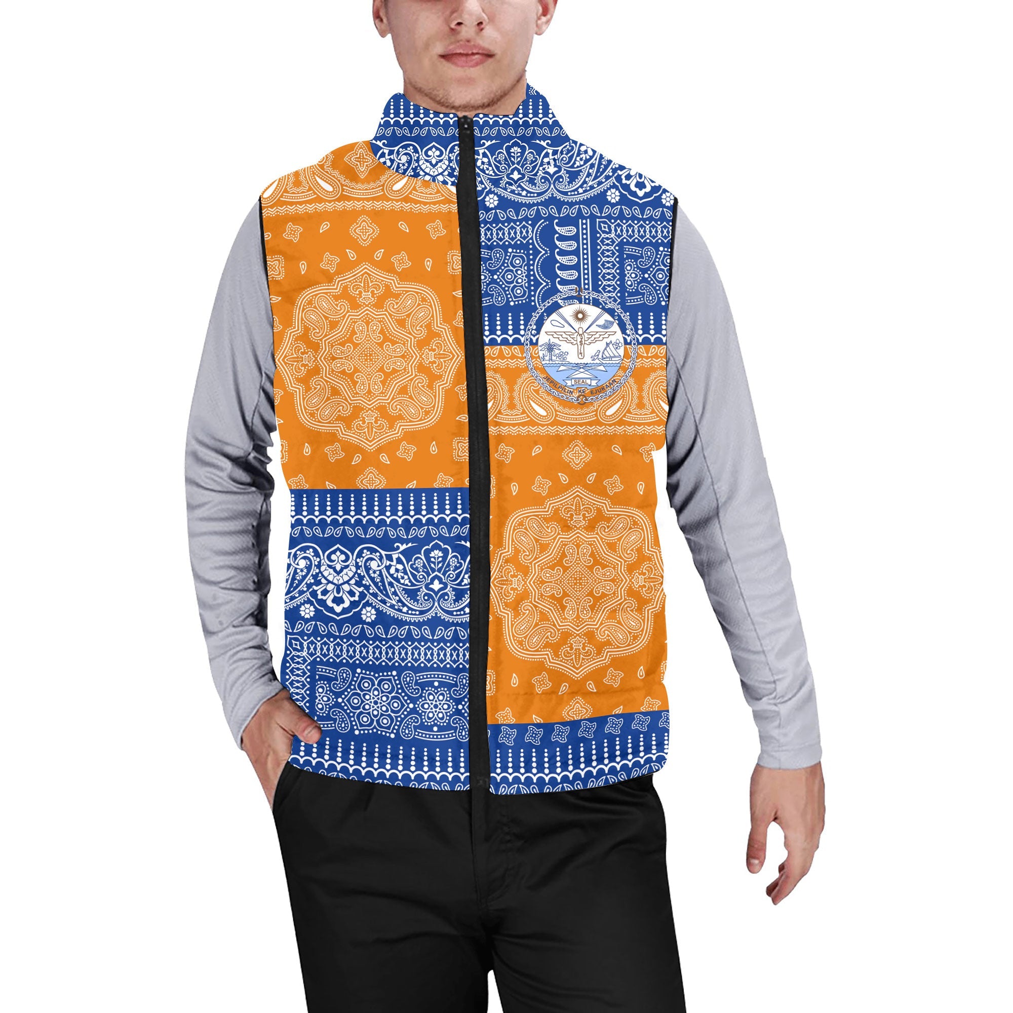 Marshall Islands Men Padded Jacket Vest Flag And Paisley Basic Style 1