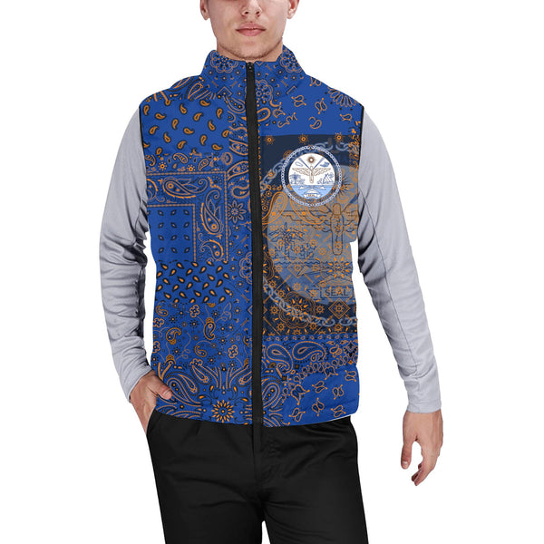 Marshall Islands Men Padded Jacket Vest Paisley Flag And Skull Style 1