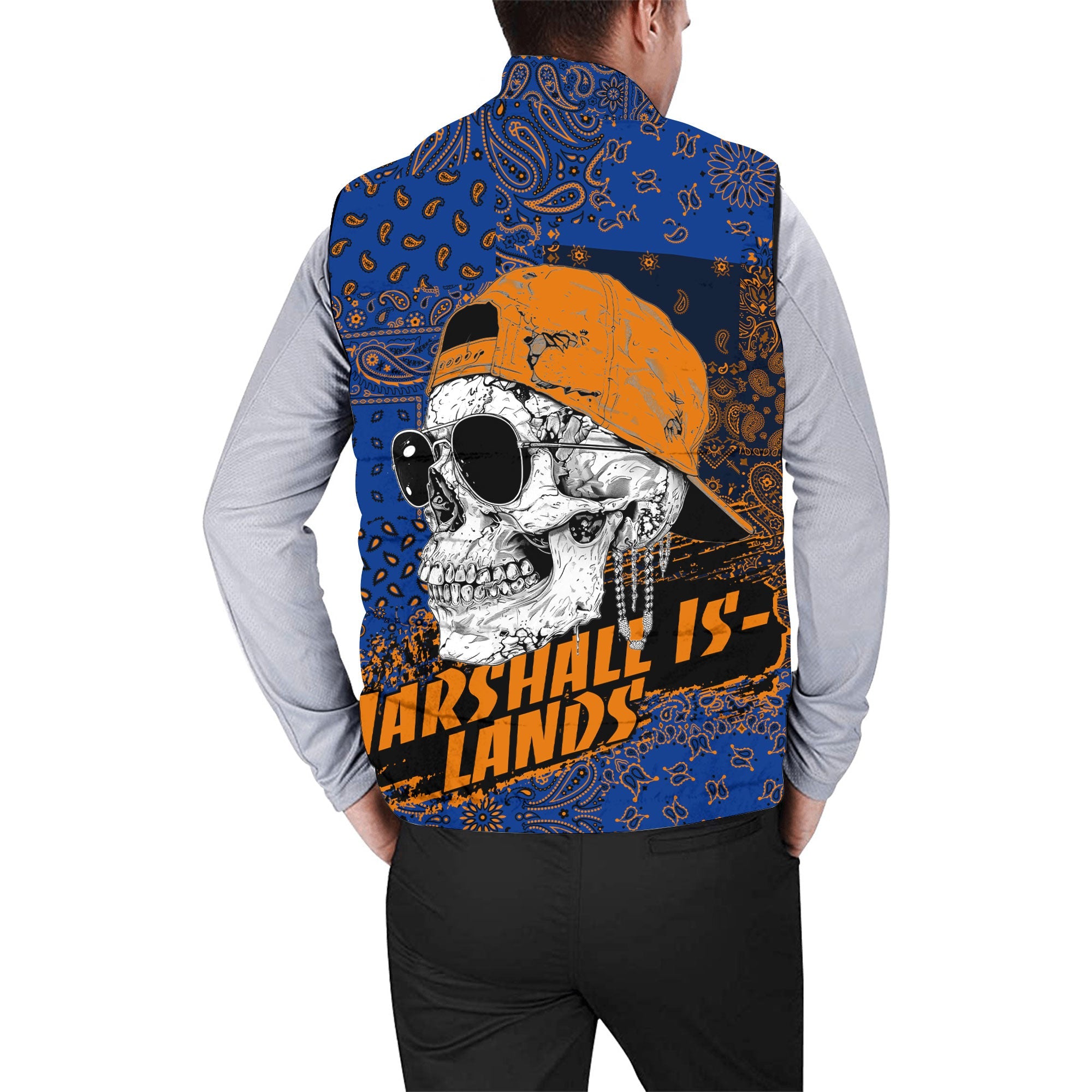 Marshall Islands Men Padded Jacket Vest Paisley Flag And Skull Style 2