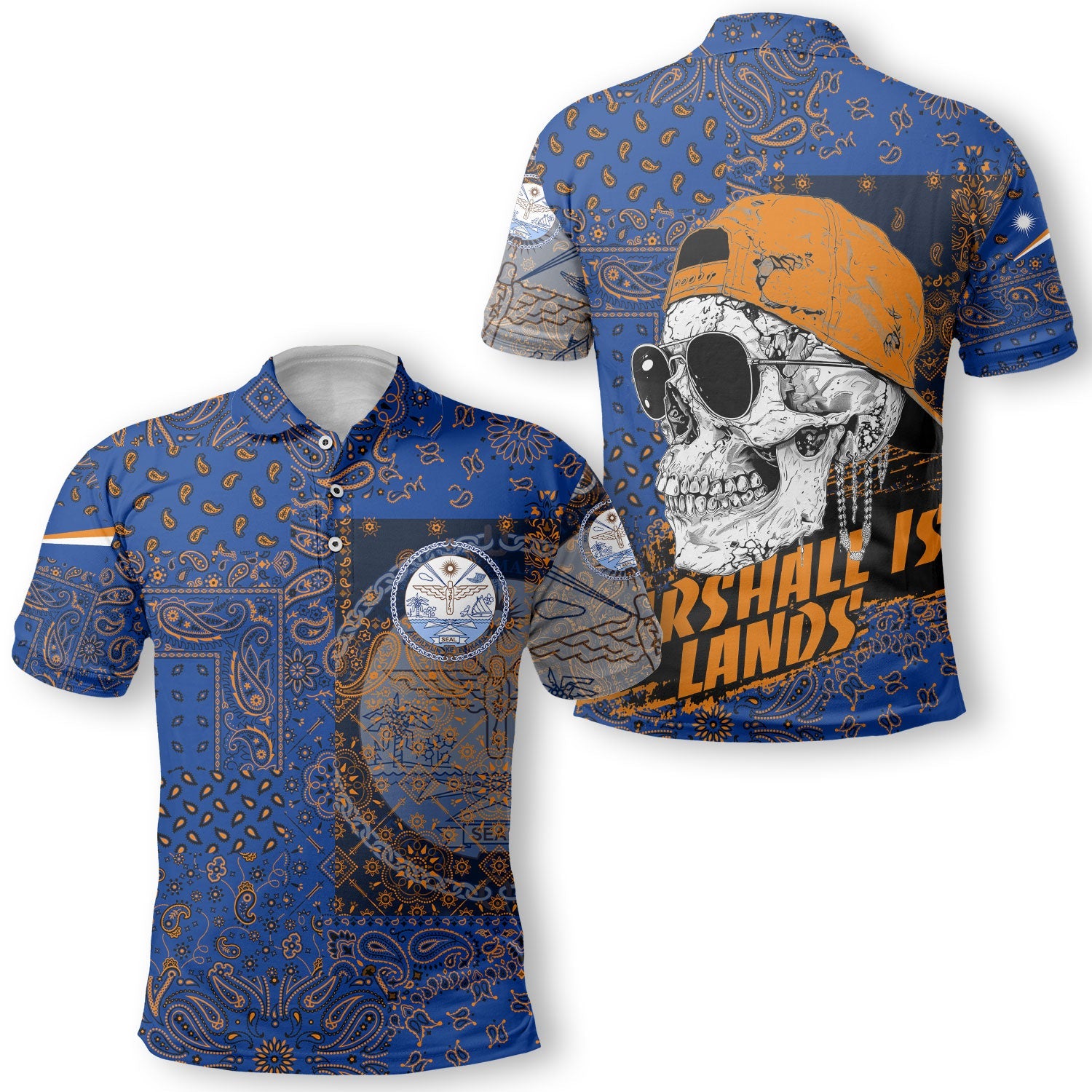 Marshall Islands Polo Shirt Paisley Flag And Skull Style 1