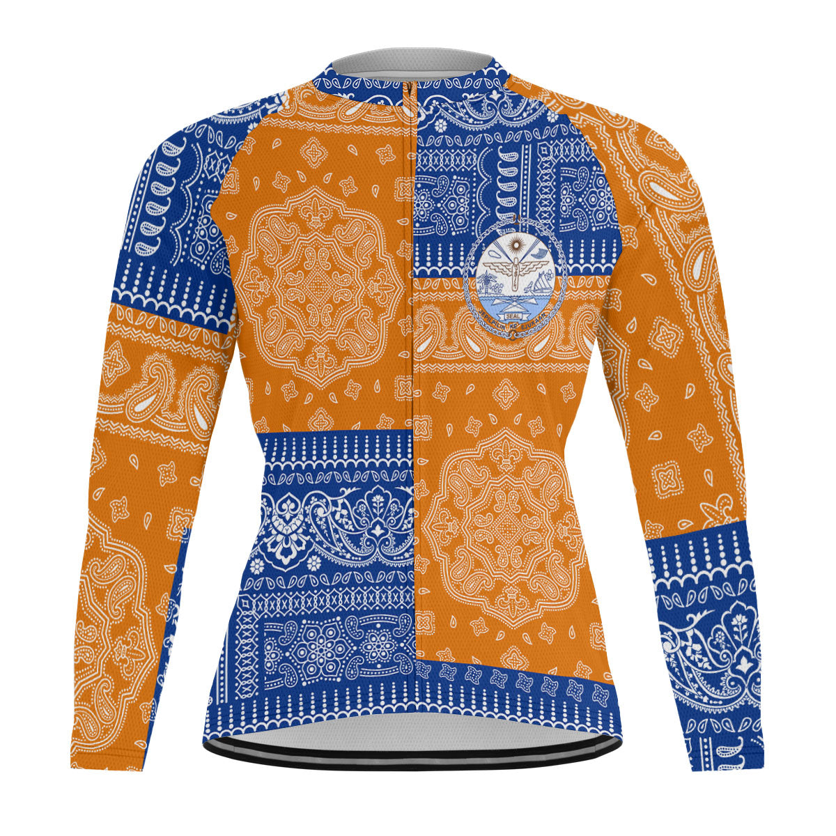 Marshall Islands Raglan Men Cycling Jersey Long Sleeve Flag And Paisley Basic Style 1