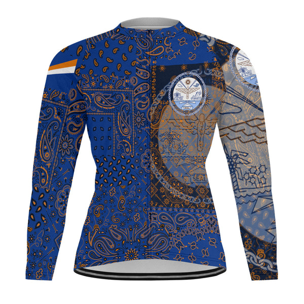 Marshall Islands Raglan Men Cycling Jersey Long Sleeve Paisley Flag And Skull Style 1