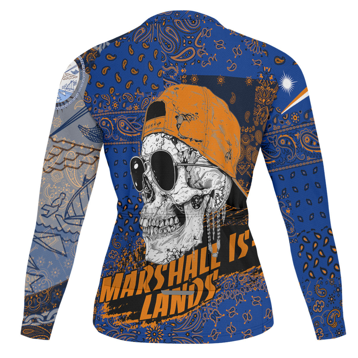 Marshall Islands Raglan Men Cycling Jersey Long Sleeve Paisley Flag And Skull Style 2