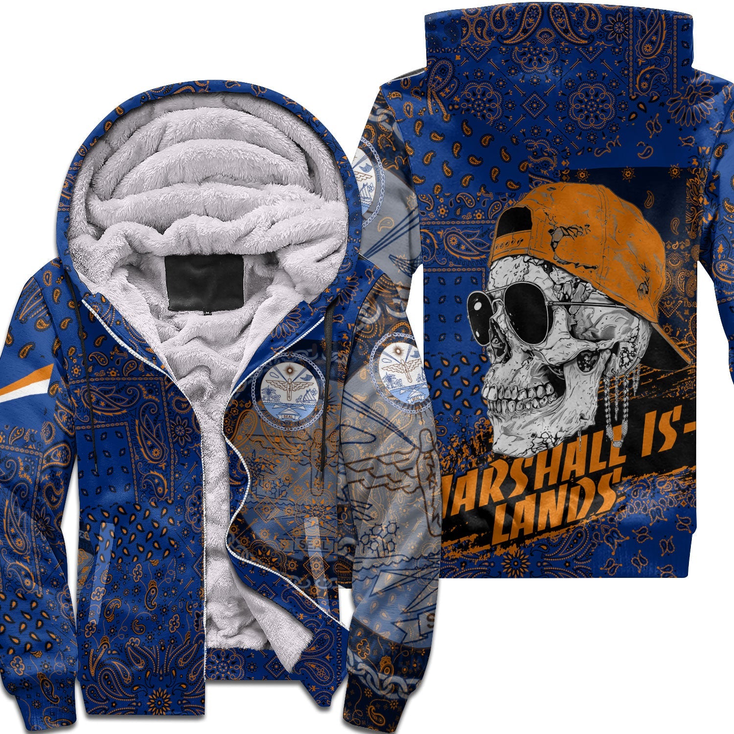 Marshall Islands Sherpa Hoodie Paisley Flag And Skull Style 1