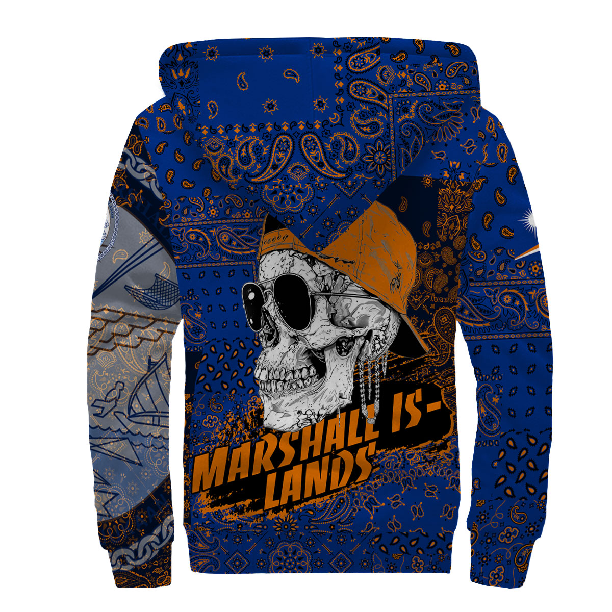 Marshall Islands Sherpa Hoodie Paisley Flag And Skull Style 2