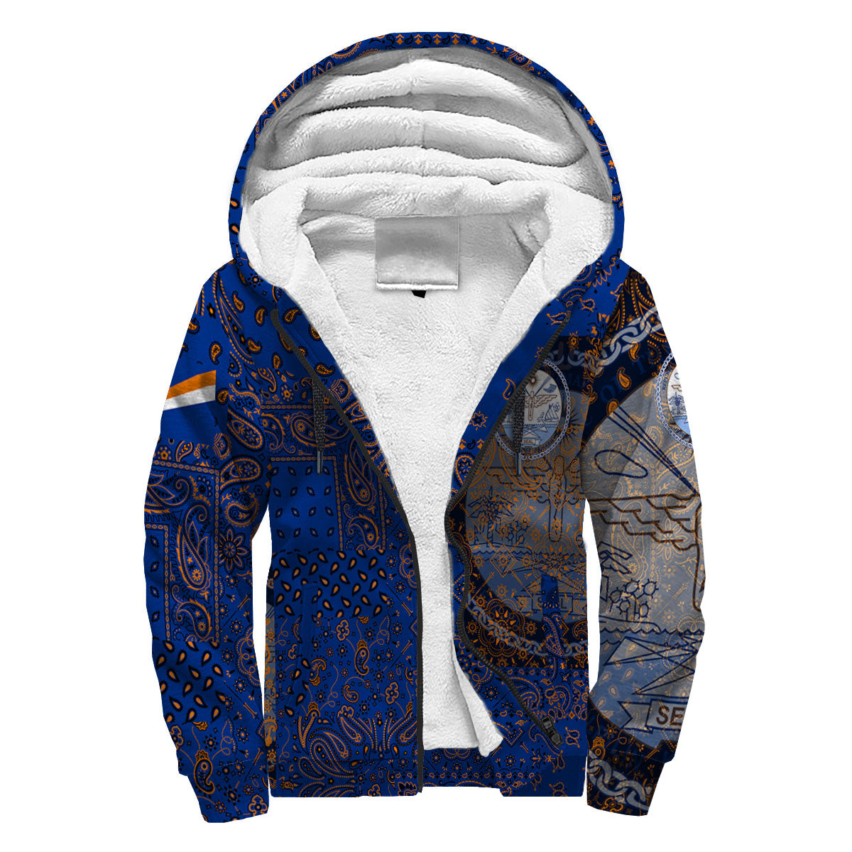 Marshall Islands Sherpa Hoodie Paisley Flag And Skull Style 3